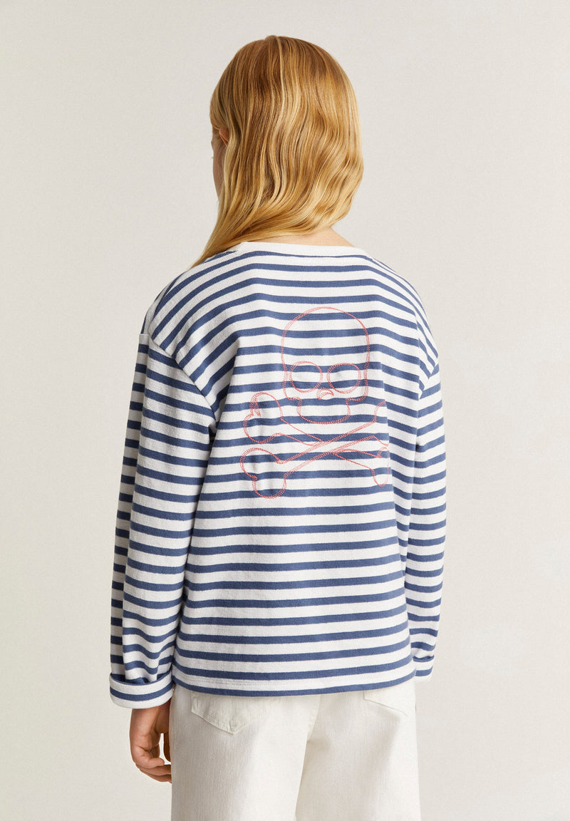 STRIPED HOODIE WITH TRIMMED SKULL