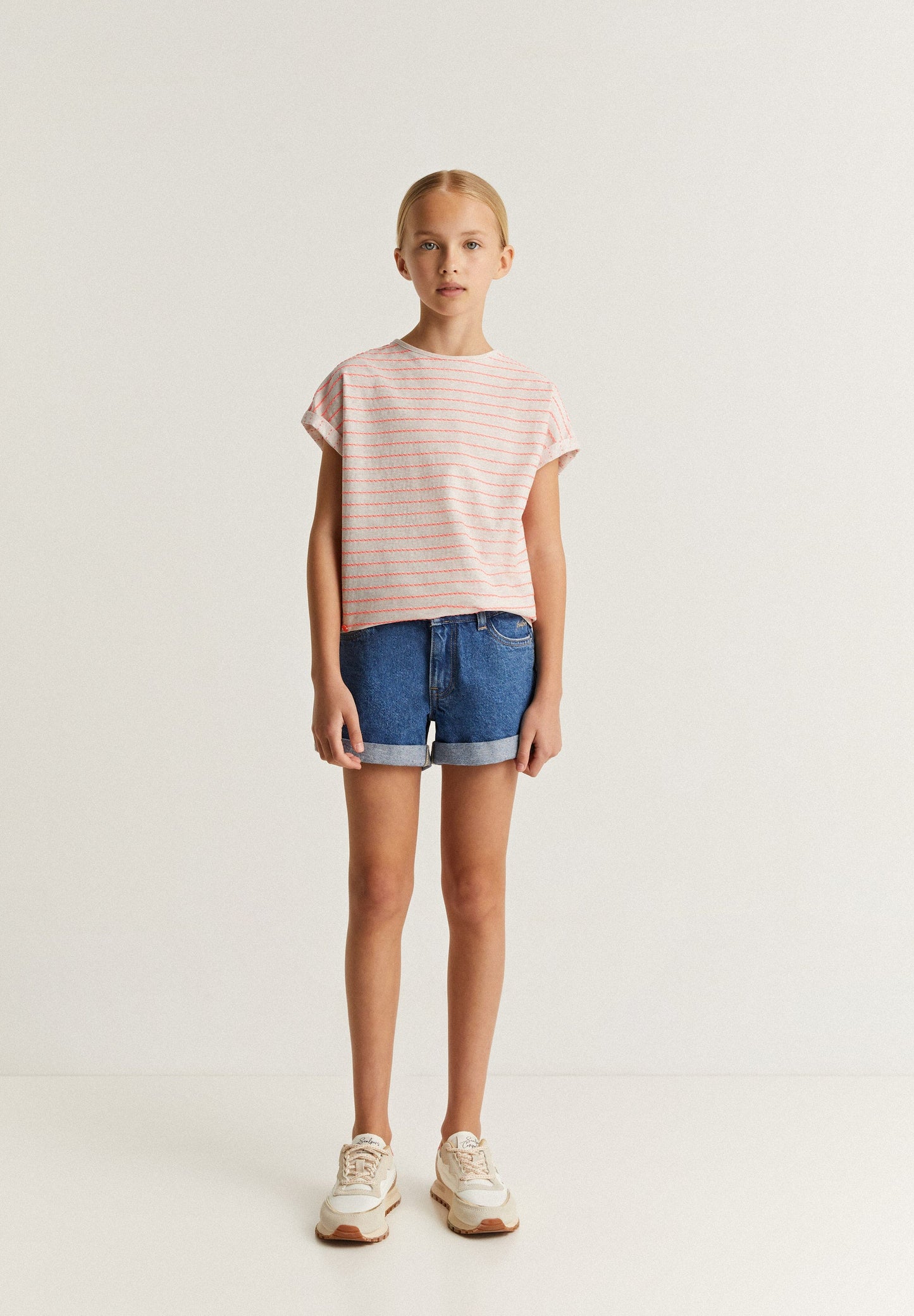 T-SHIRT WITH WOVEN NEON STRIPES