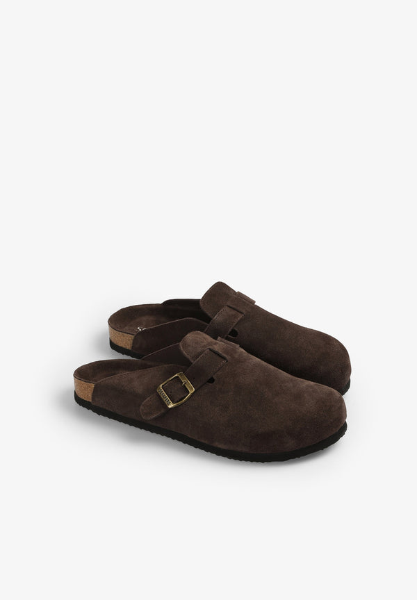 SUEDE CLOGS WITH BUCKLE