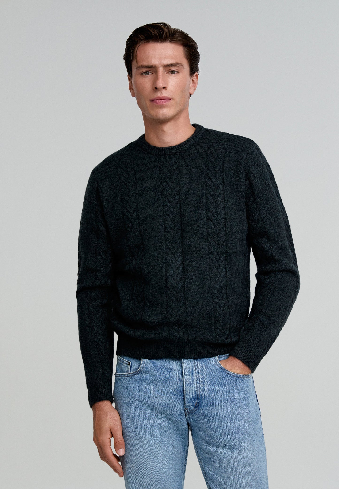 SWEATER WITH CABLE-KNIT DETAILS