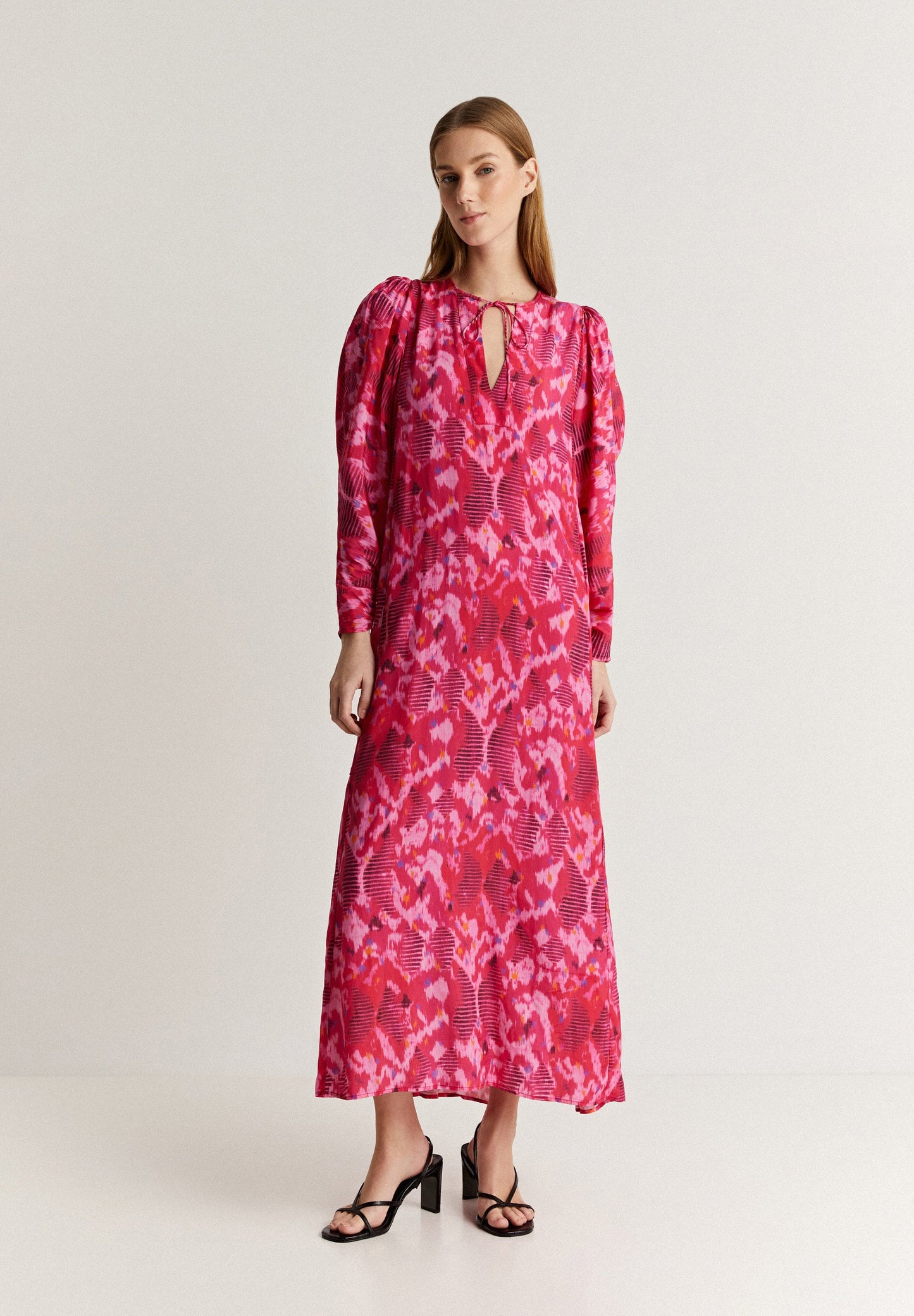 PRINTED MIDI DRESS WITH BACK BOW