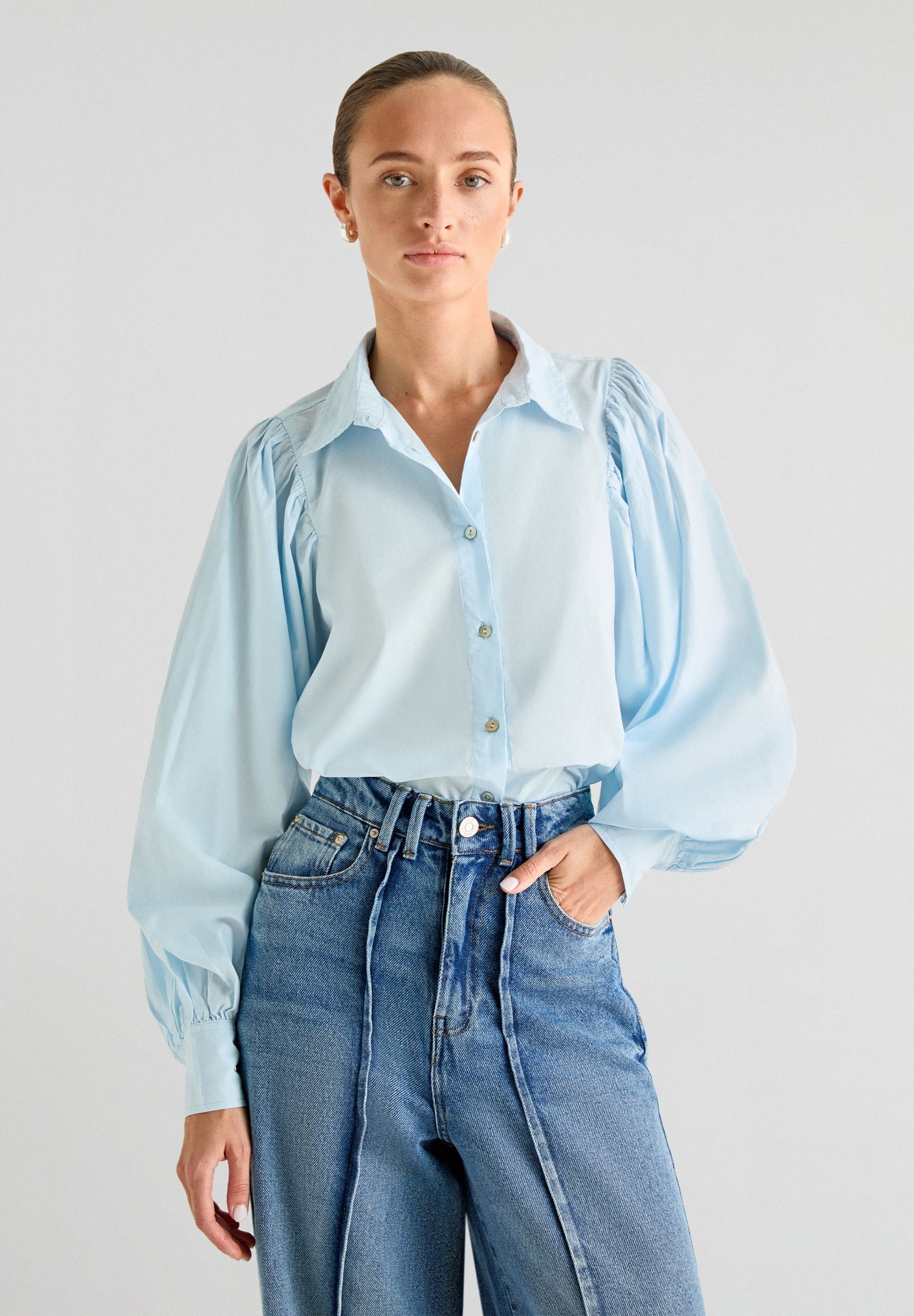 POPLIN SHIRT WITH PUFF SLEEVES