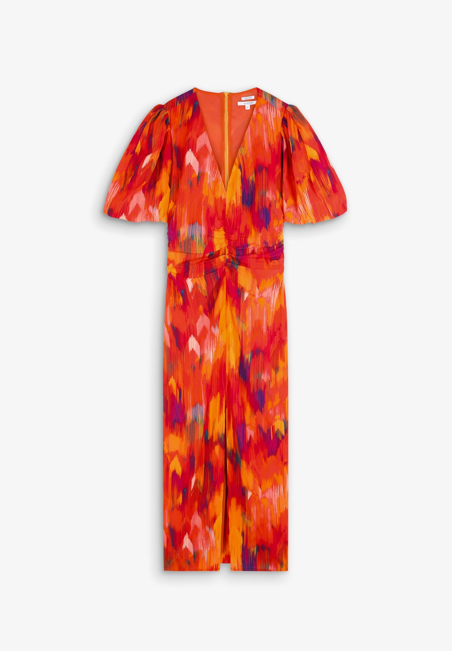 PRINTED DRESS WITH FRONT GATHERING