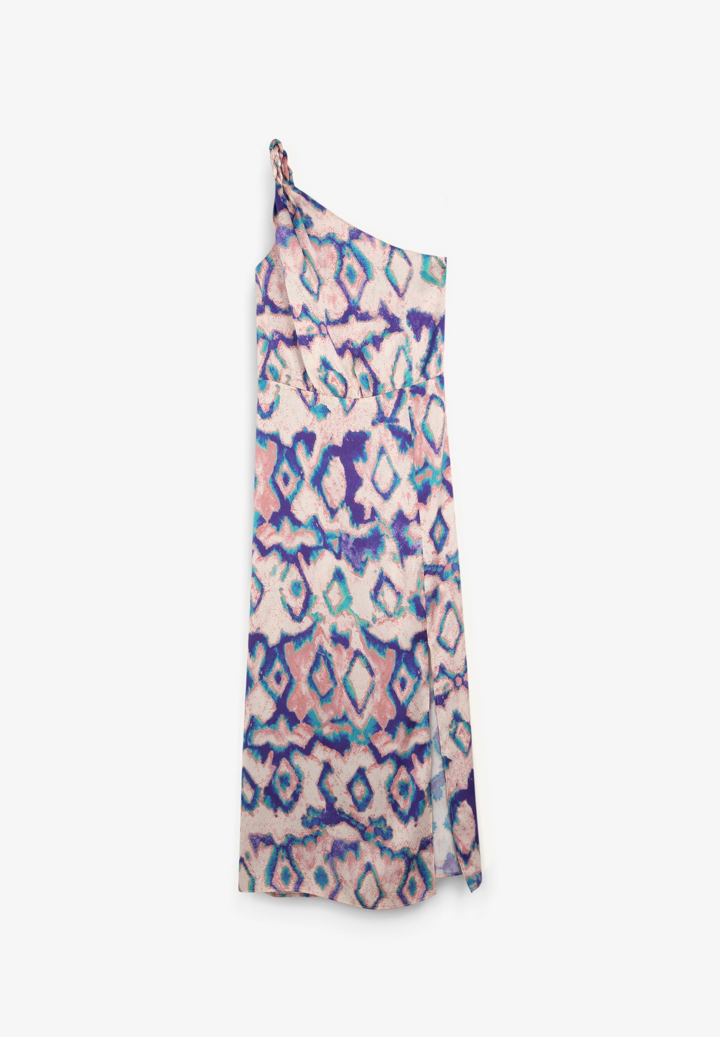 ASYMMETRIC PRINT MIDI DRESS
