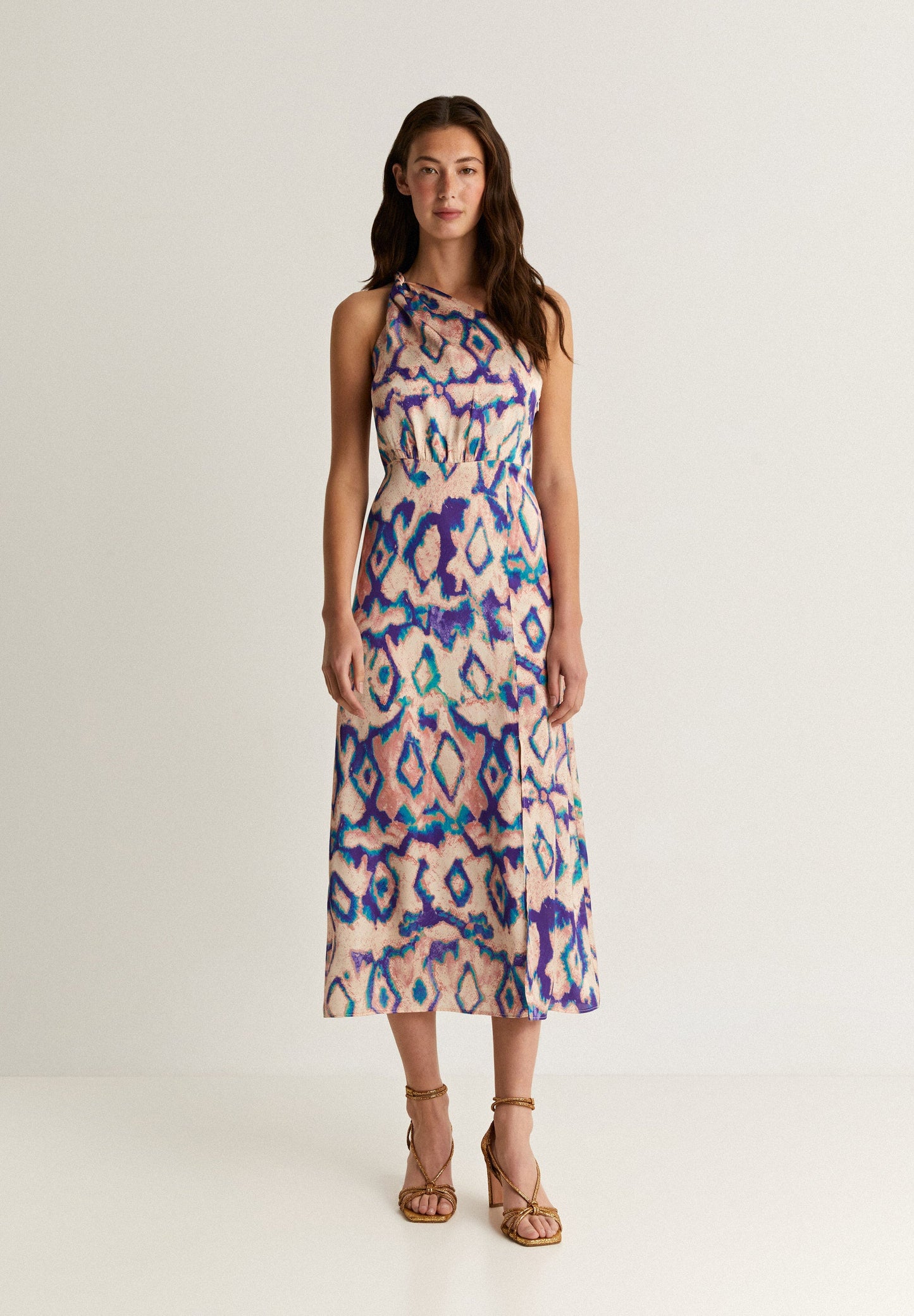 ASYMMETRIC PRINT MIDI DRESS