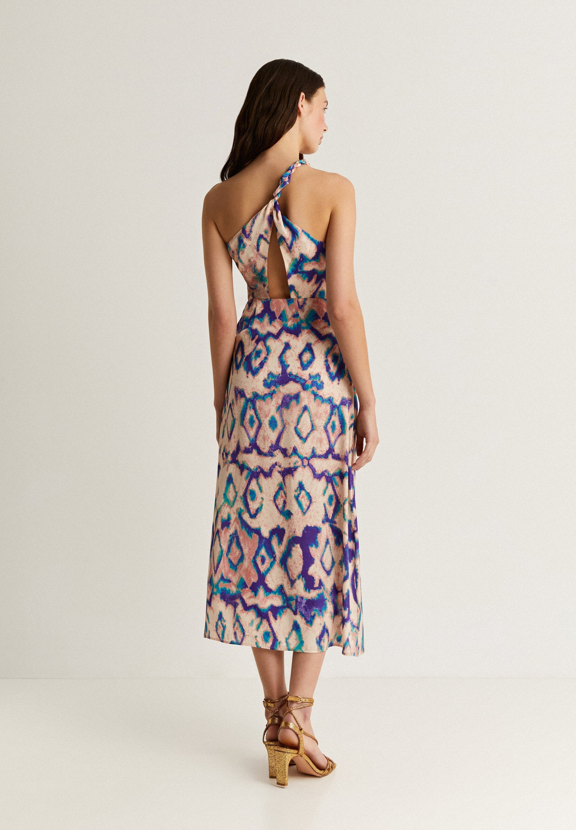ASYMMETRIC PRINT MIDI DRESS