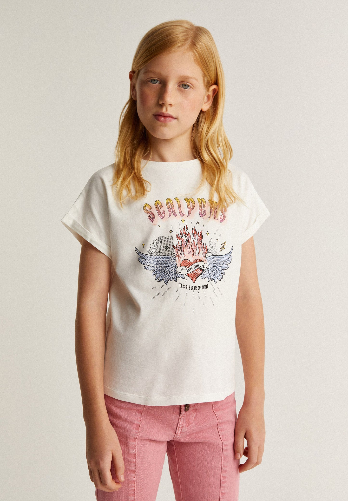 LOGO PRINT AND CRYSTALS T-SHIRT