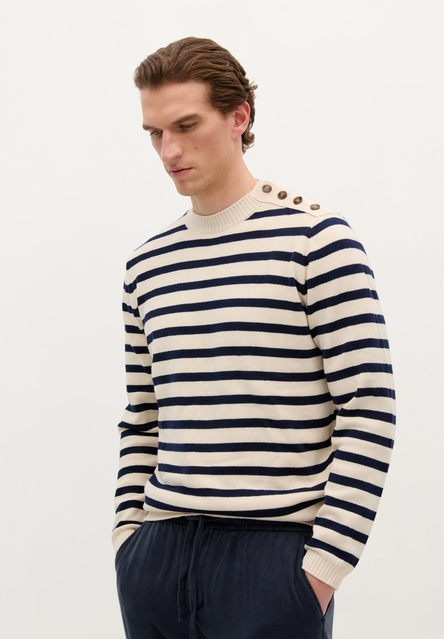 STRIPE KNIT SWEATER WITH BUTTONS