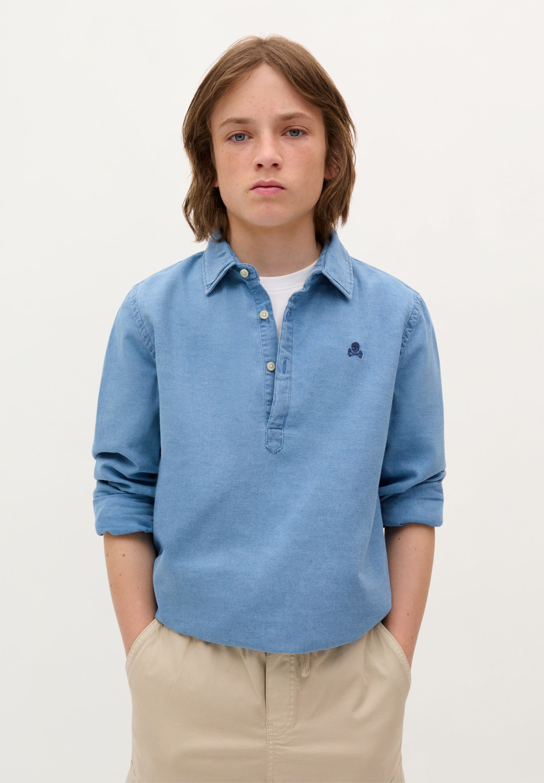 SKULL DENIM POLO SHIRT