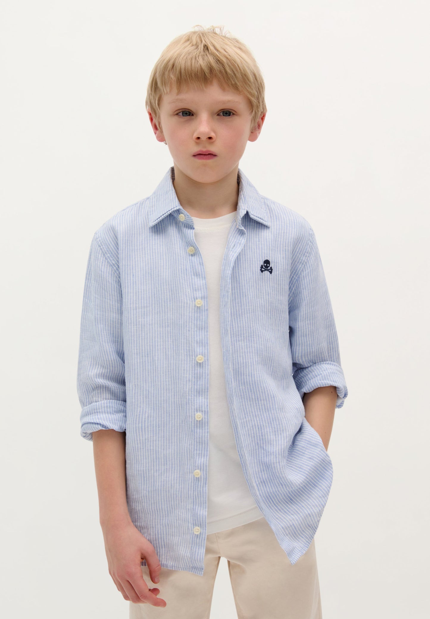 STRIPE LINEN SKULL SHIRT