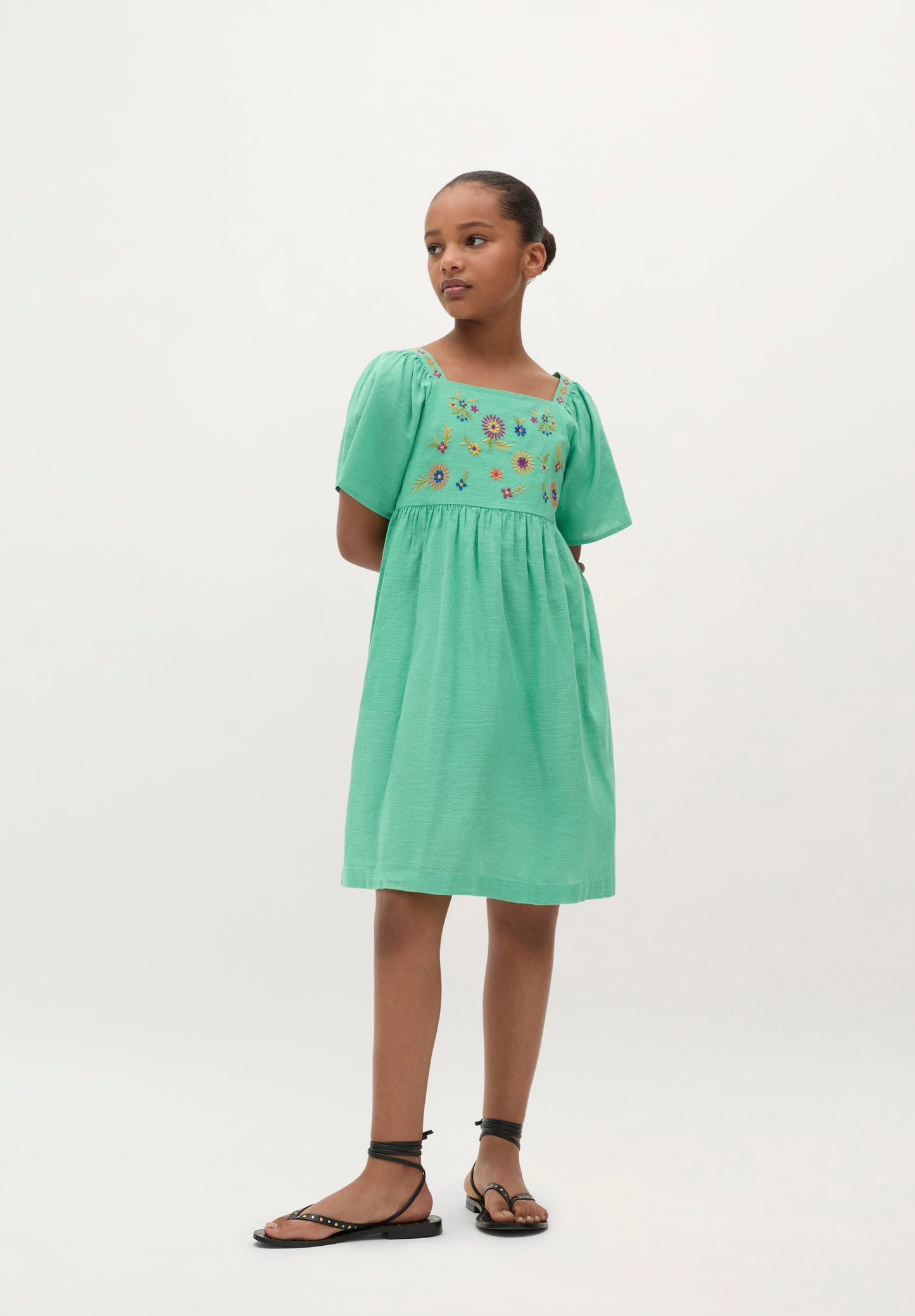 EMBROIDERED FLOWERS COTTON DRESS