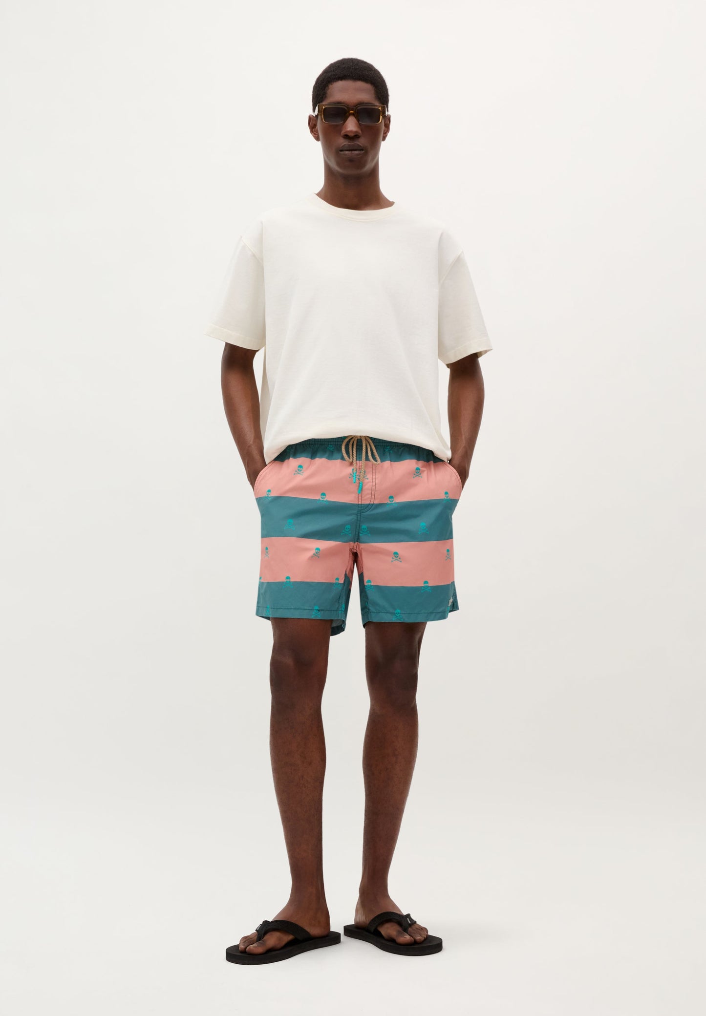 SWIMMING TRUNKS WITH STRIPES AND SKULL