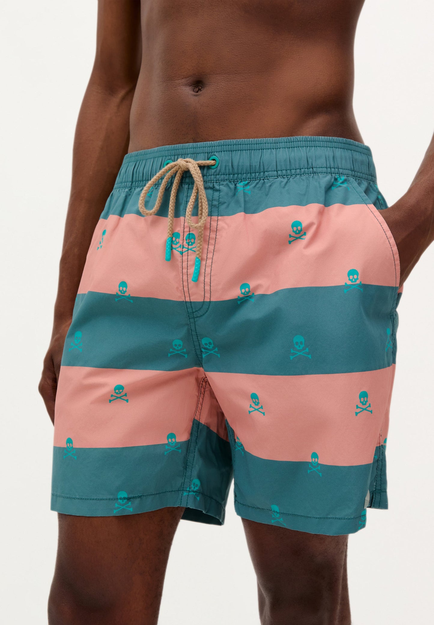 SWIMMING TRUNKS WITH STRIPES AND SKULL
