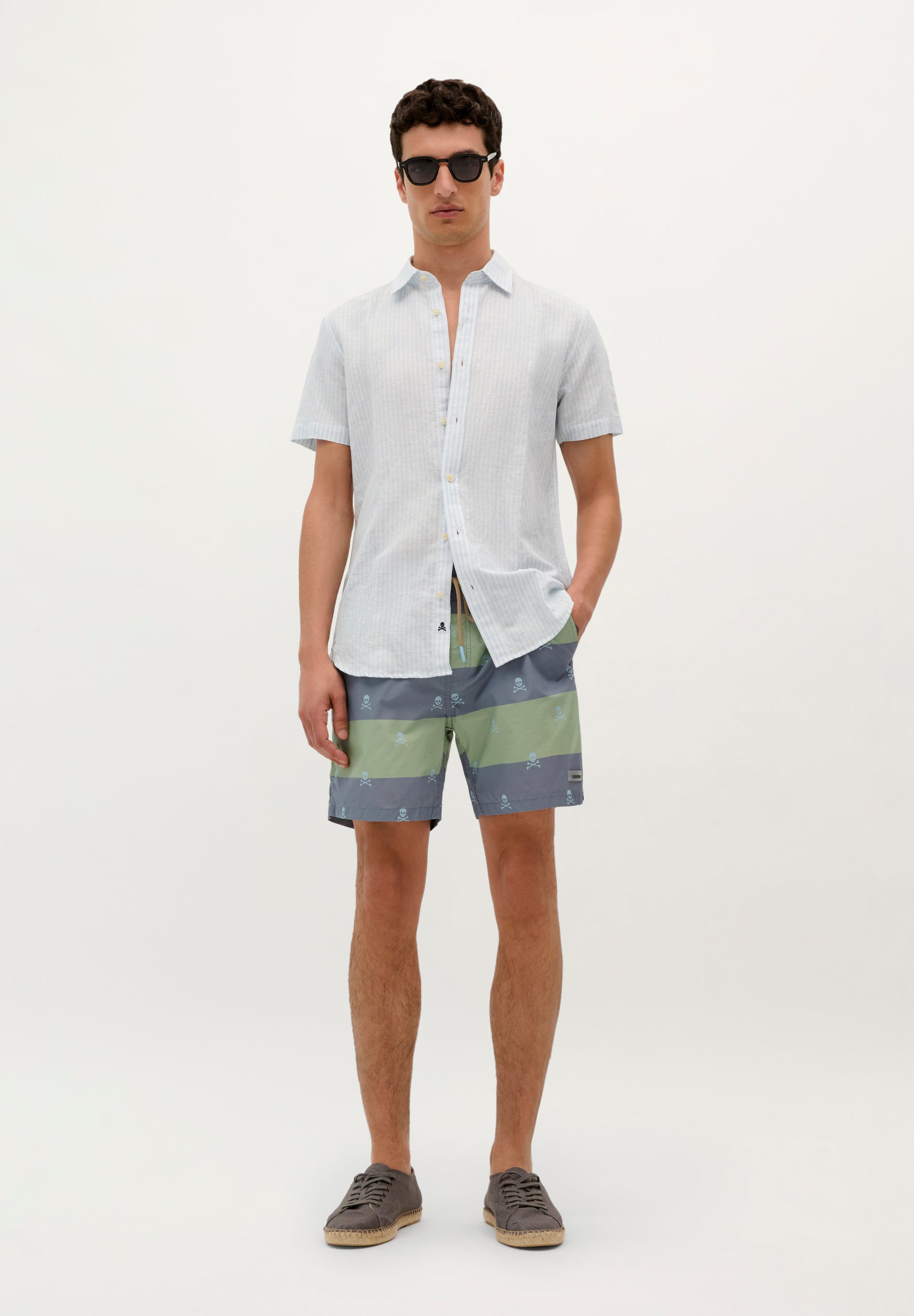 SWIMMING TRUNKS WITH STRIPES AND SKULL