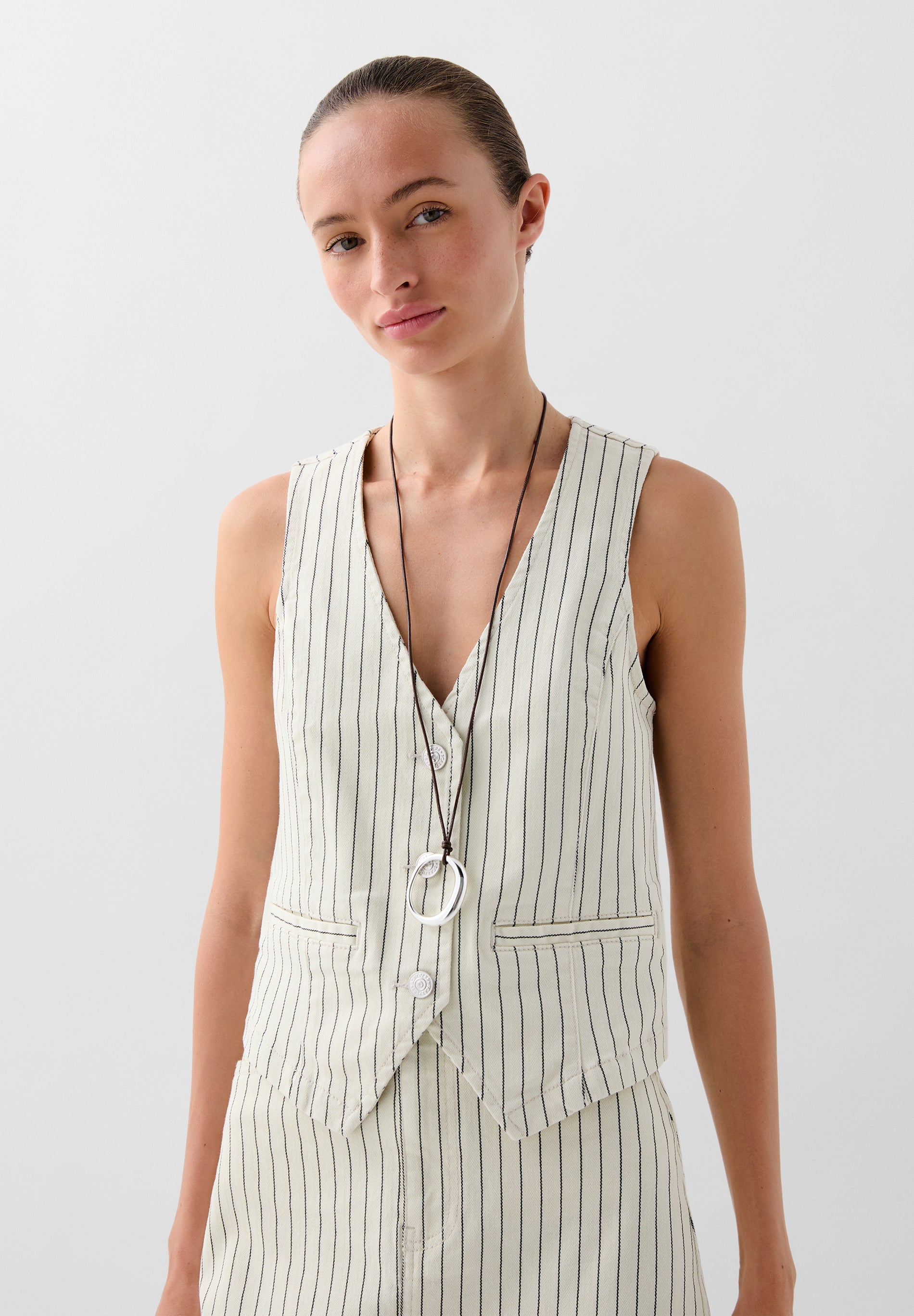 STRIPED DENIM WAISTCOAT