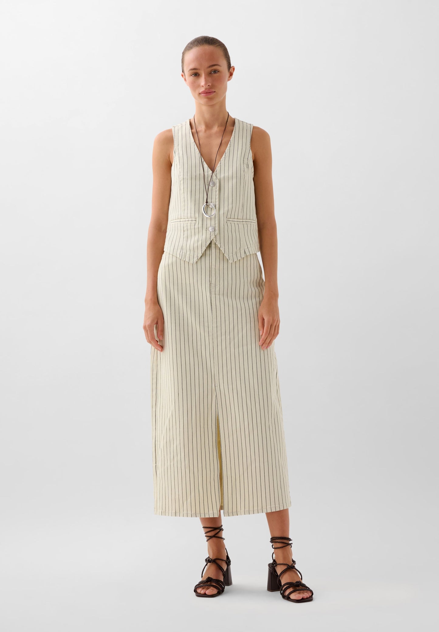 STRIPED DENIM WAISTCOAT