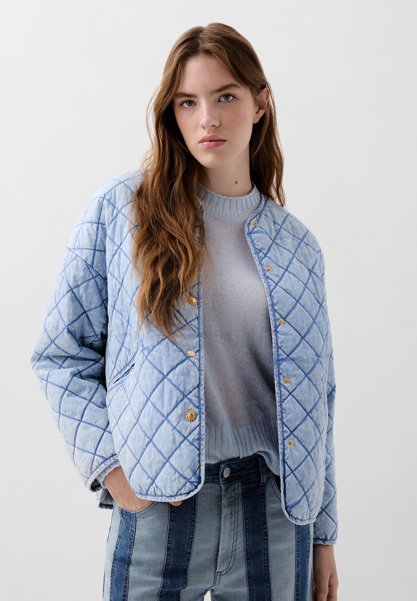 DIAMOND TEXTURED WEAVE PUFFER JACKET