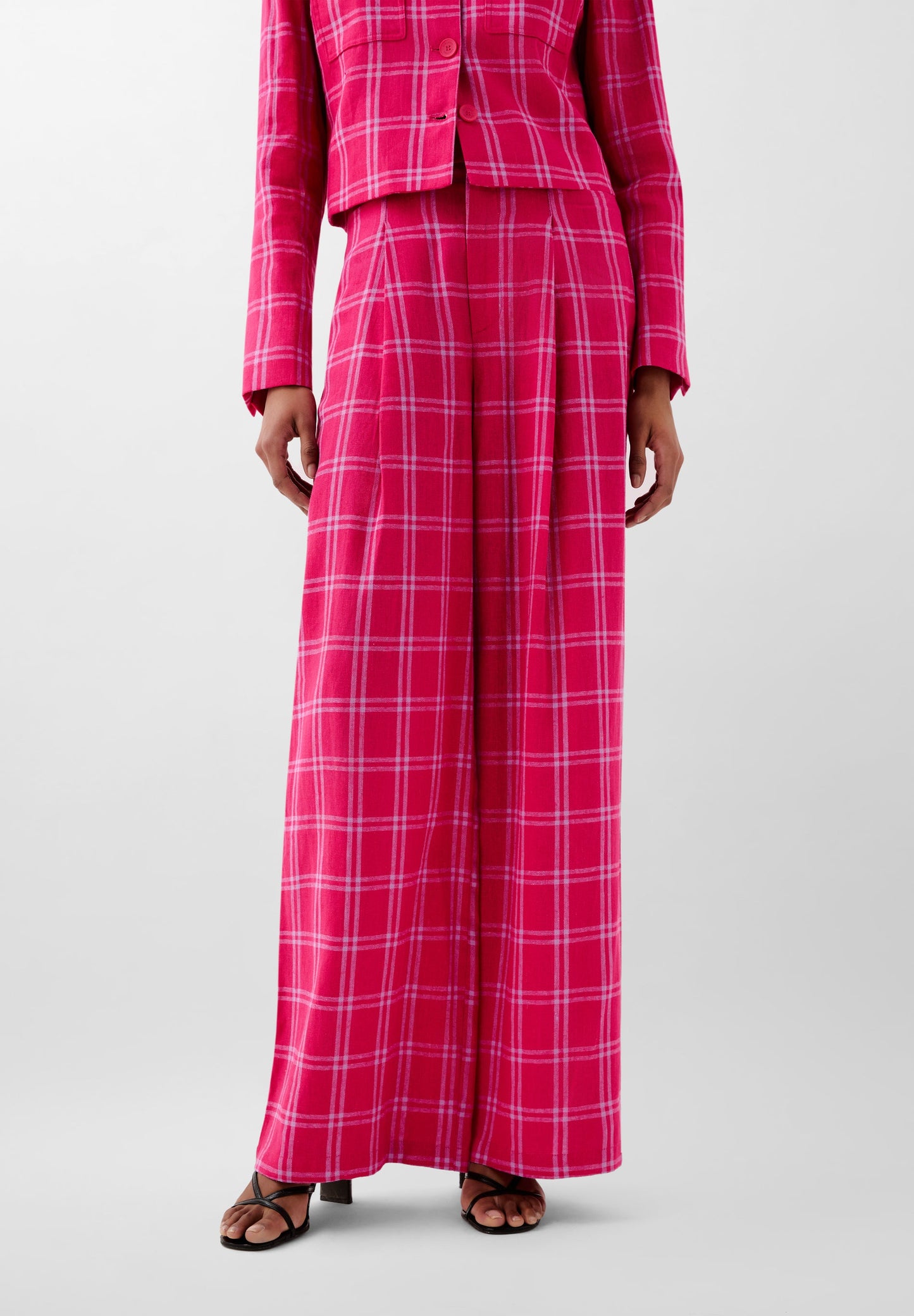 CHECKED LINEN TROUSERS WITH DARTS