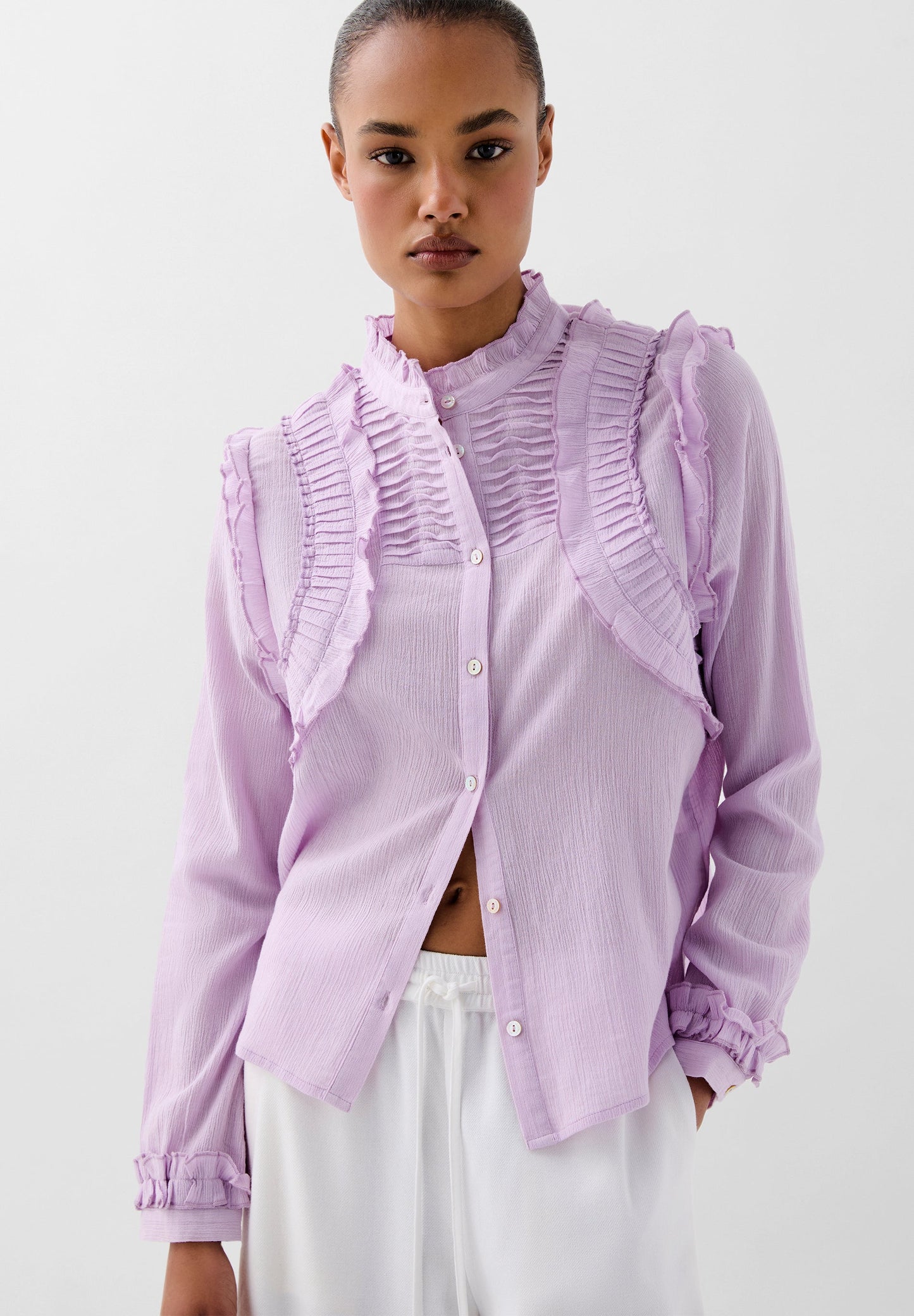 SHIRT WITH PLEATED GATHERED DETAILS