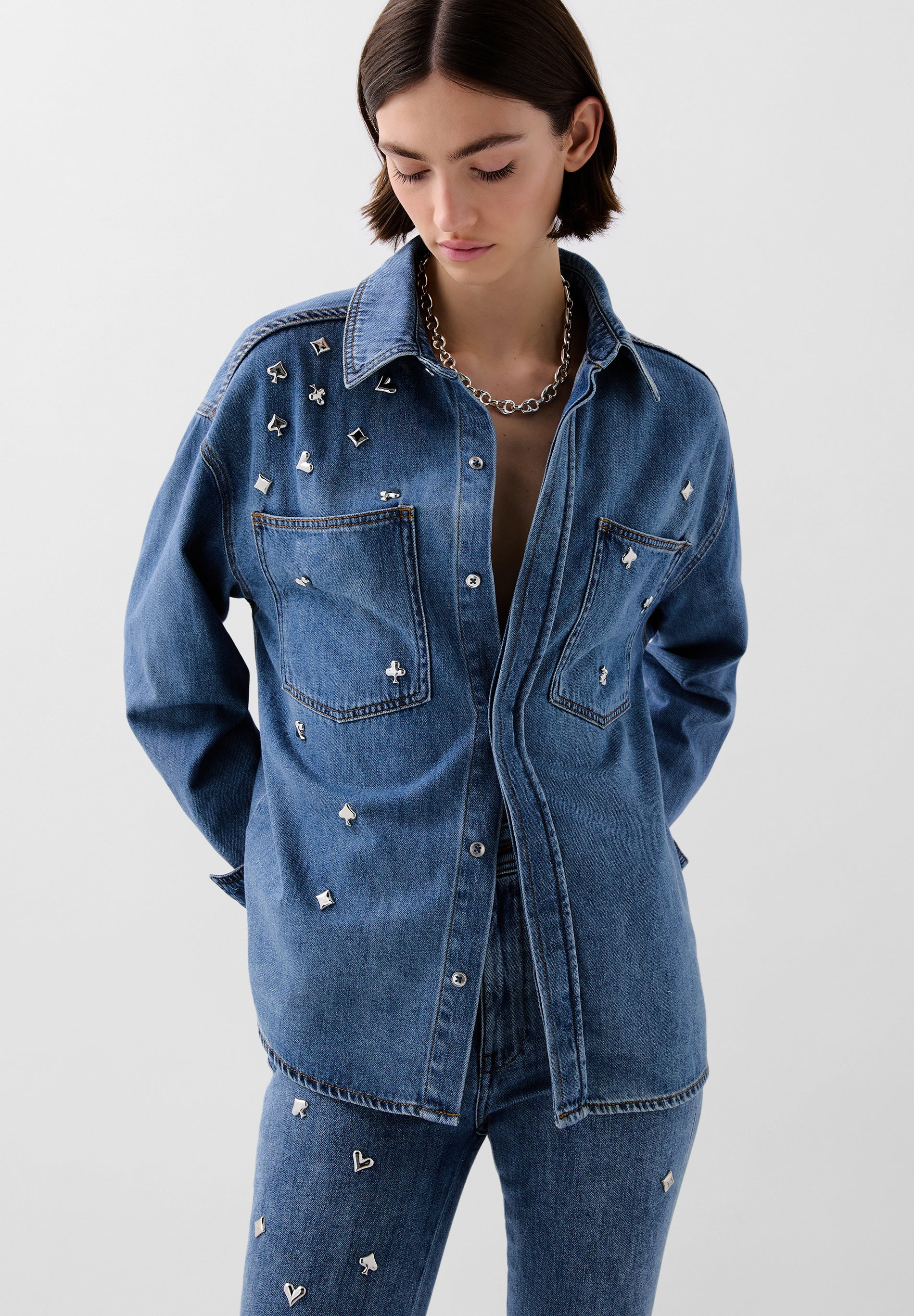 DENIM SHIRT WITH STUDS