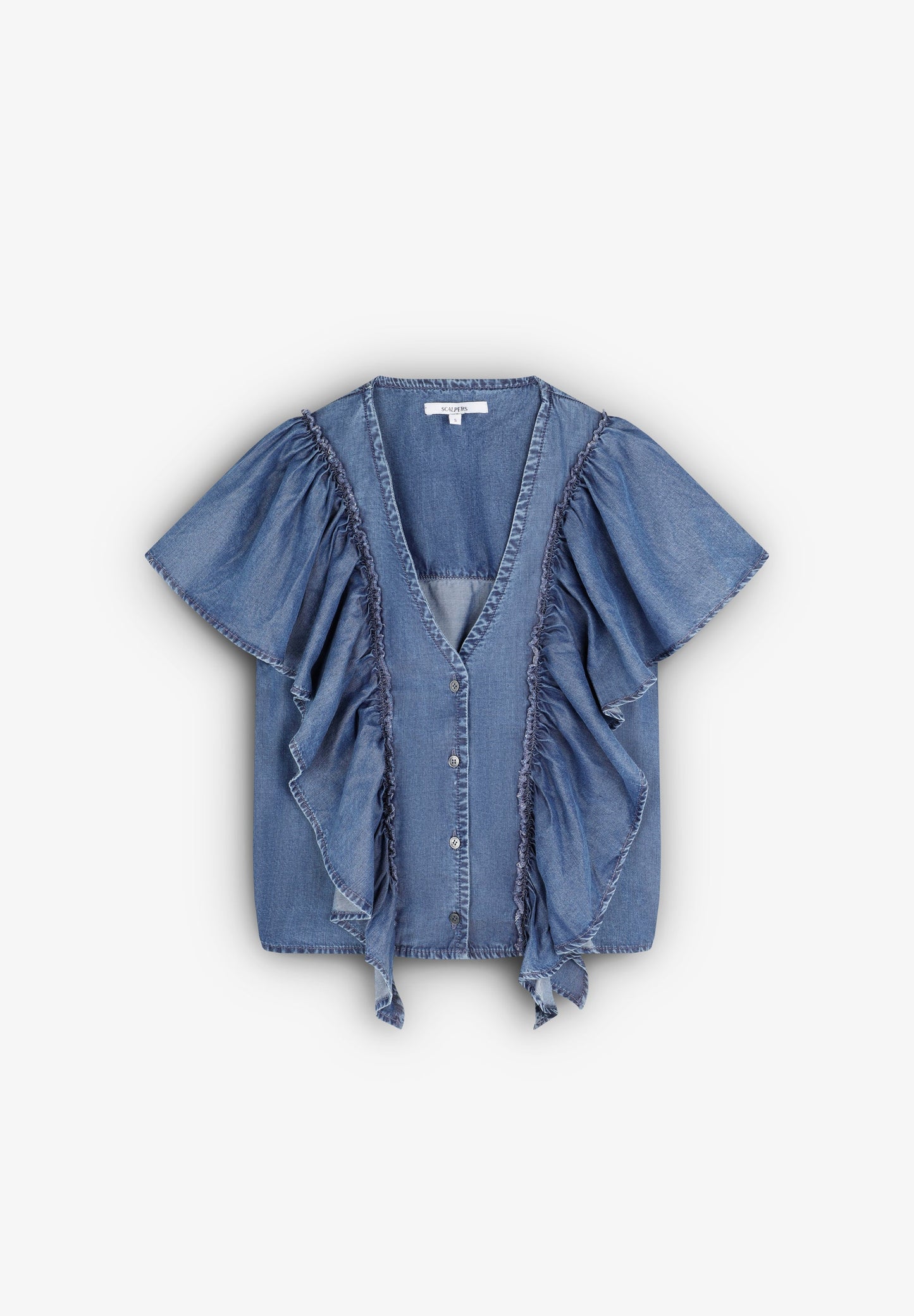 FLUID DENIM SHIRT WITH RUFFLES