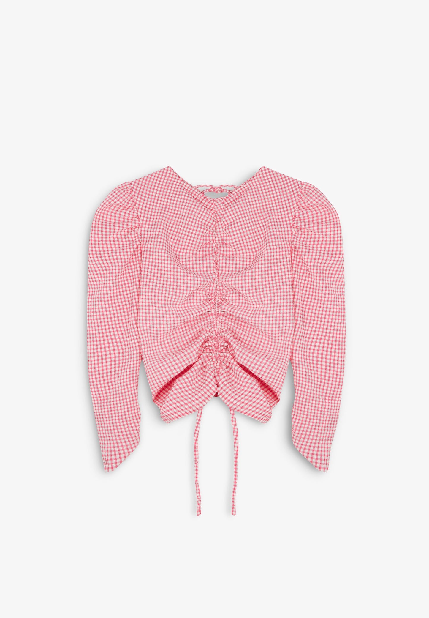 GATHERED GINGHAM BLOUSE WITH OPENING