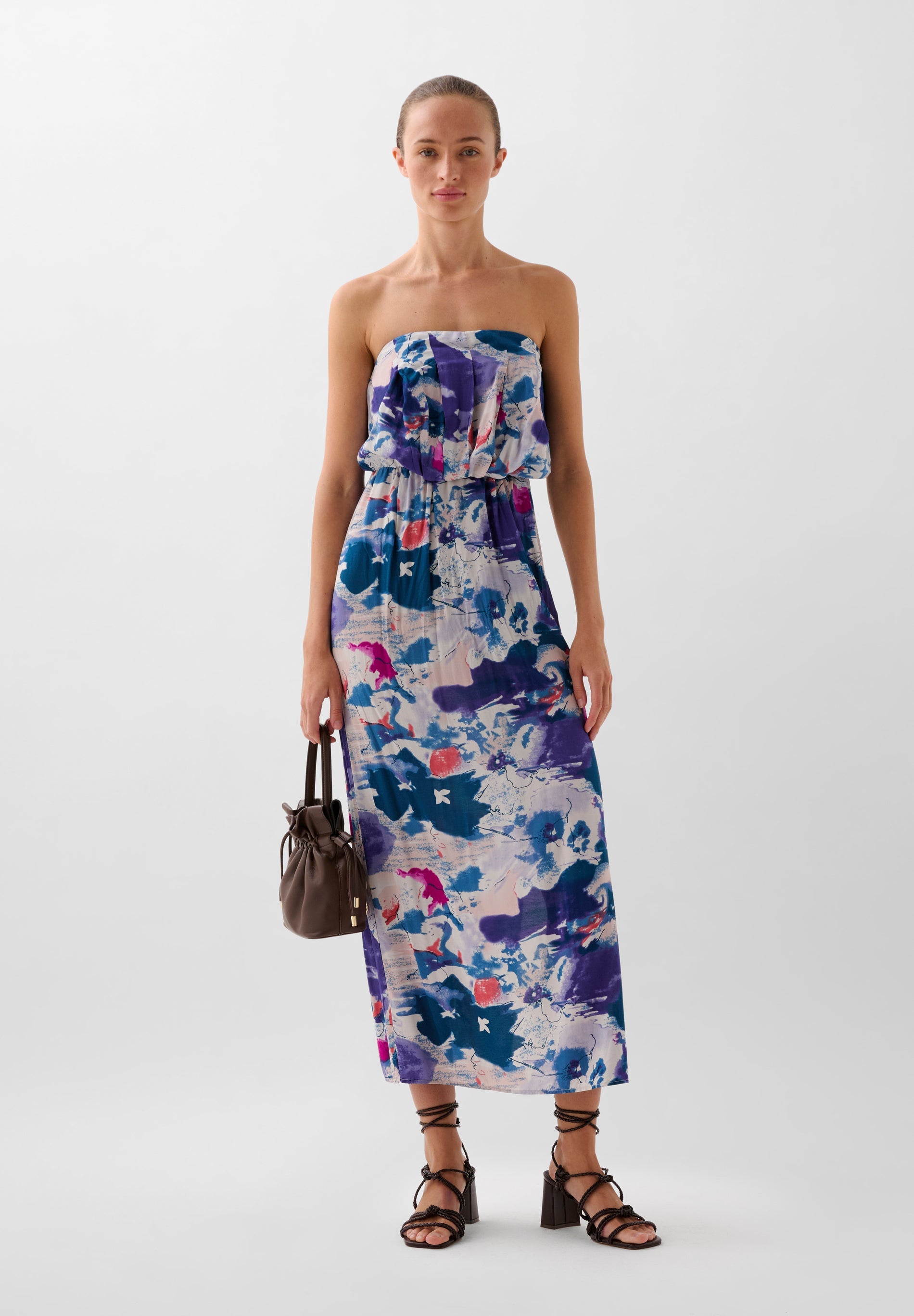 FLOWING PRINTED BANDEAU DRESS