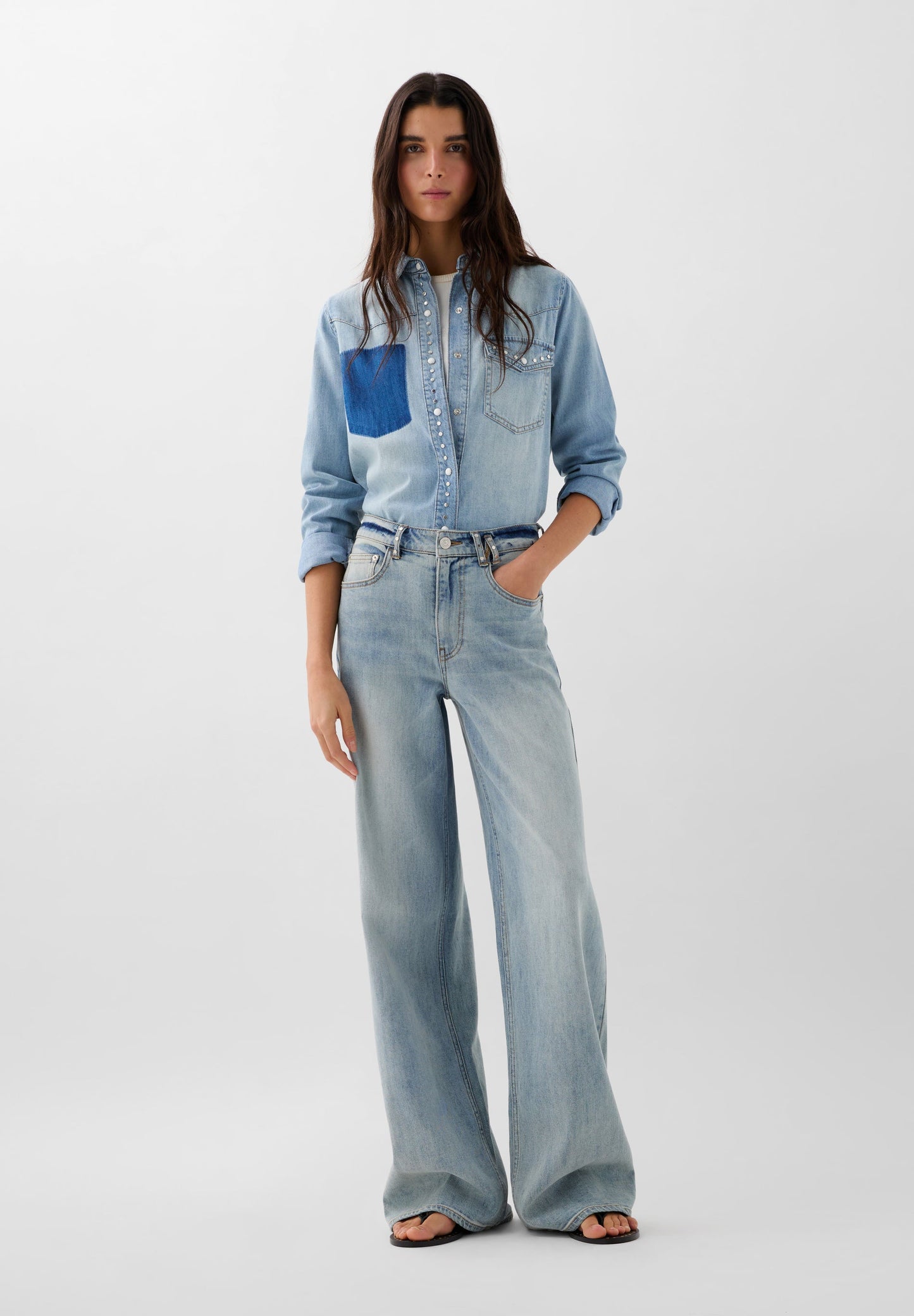 DENIM TROUSERS WITH RHINESTONE DETAIL