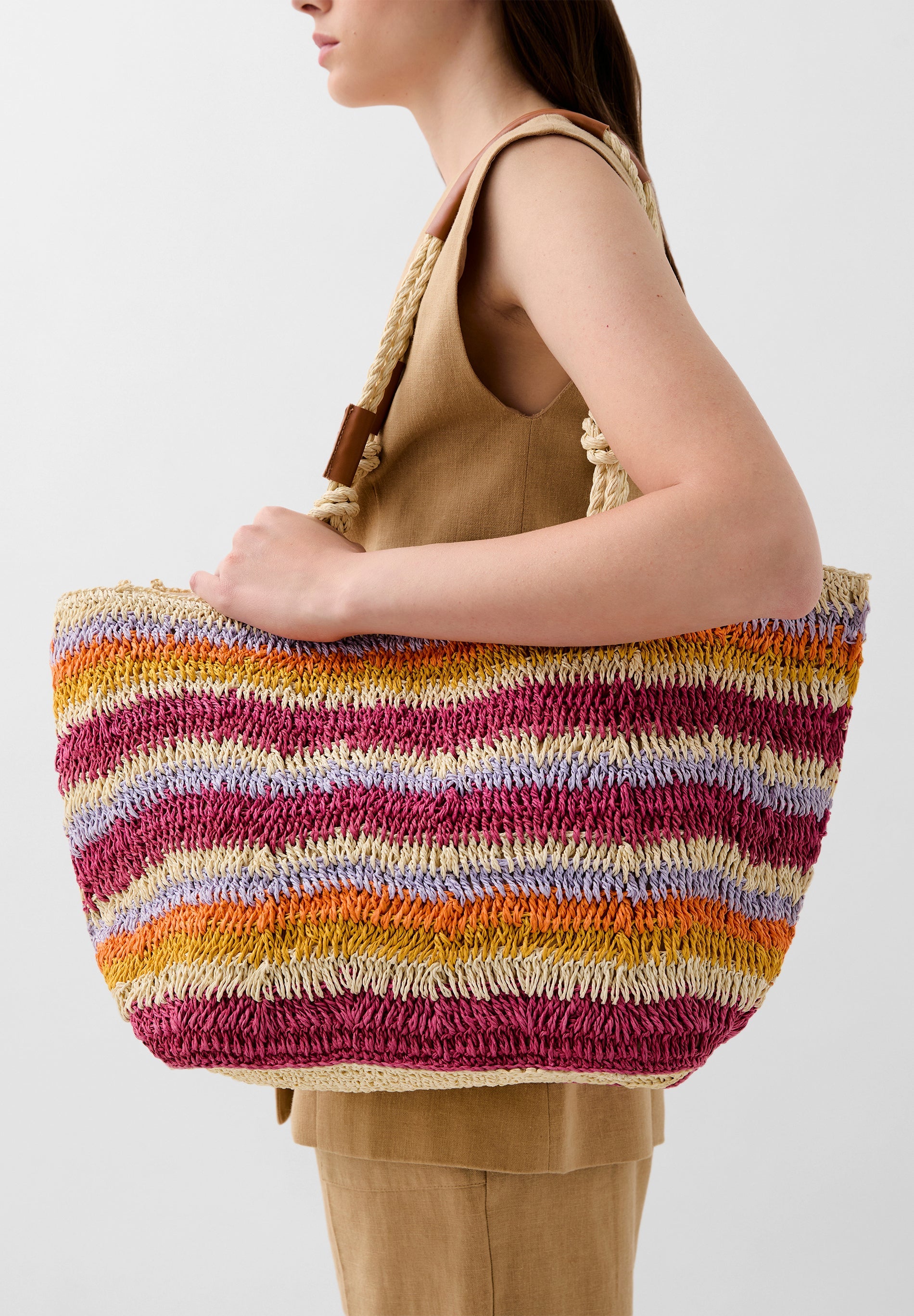 MULTICOLOURED RAFFIA SHOPPER BAG