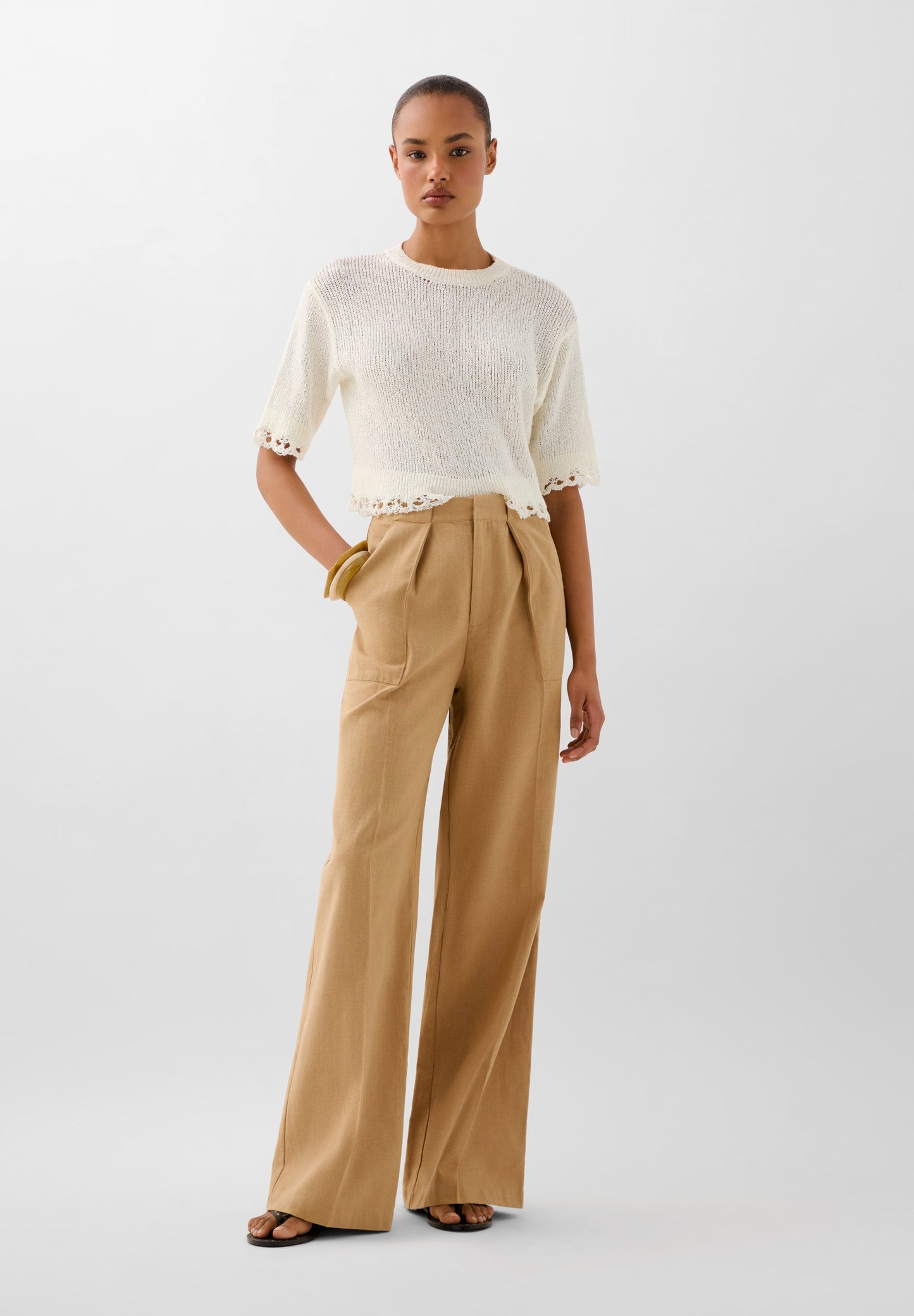 CROPPED SWEATER WITH TRIM DETAIL