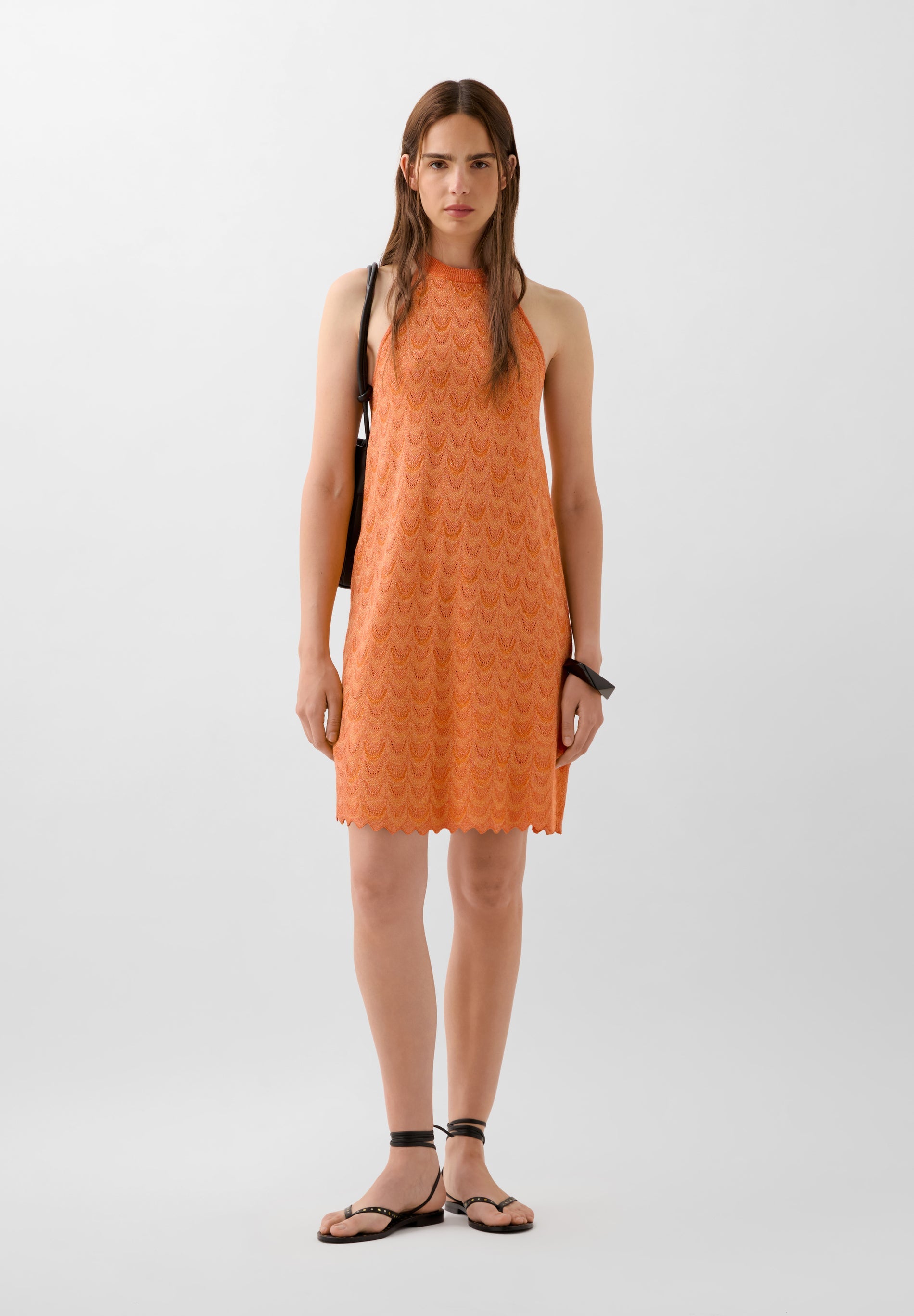 LUREX KNIT MINI HALTER DRESS
