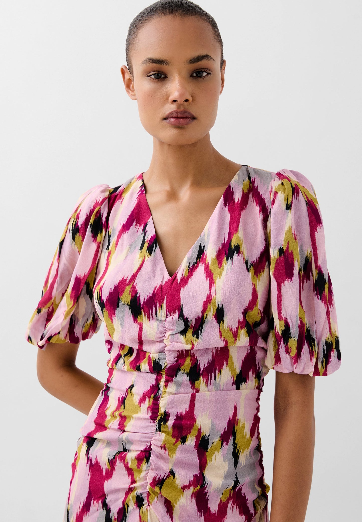 GATHERED PRINT DRESS