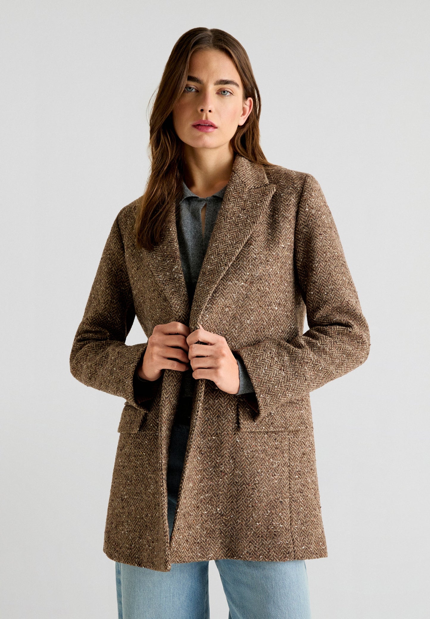 WOOL BLEND HERRINGBONE COAT