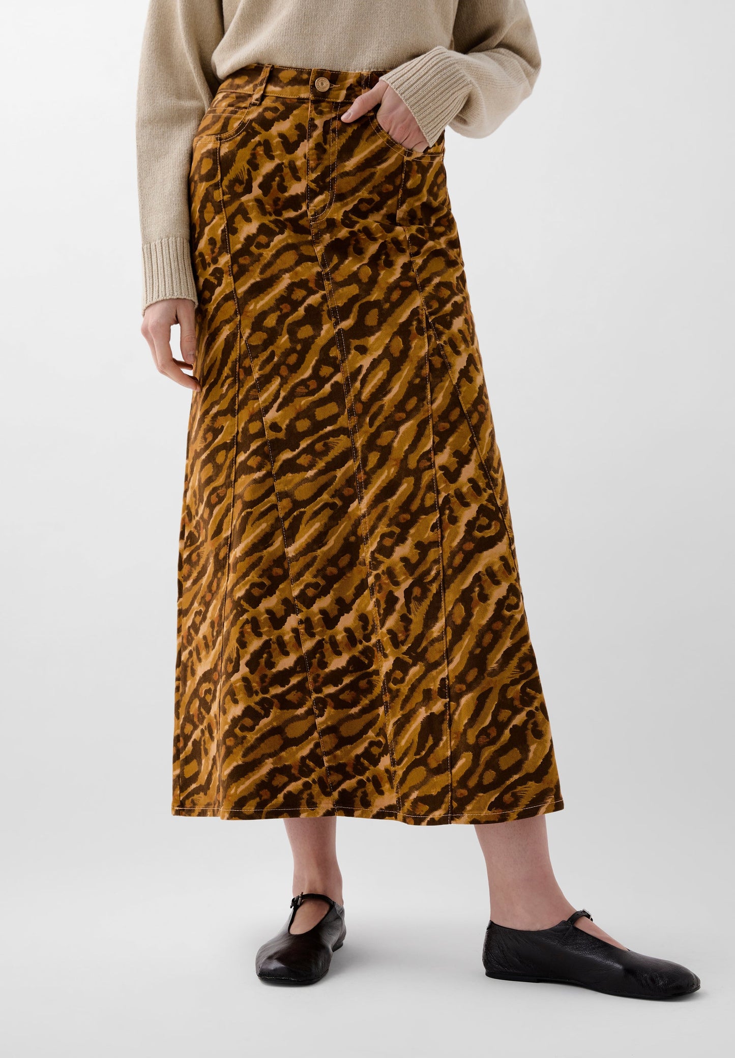 ANIMAL PRINT DENIM SKIRT