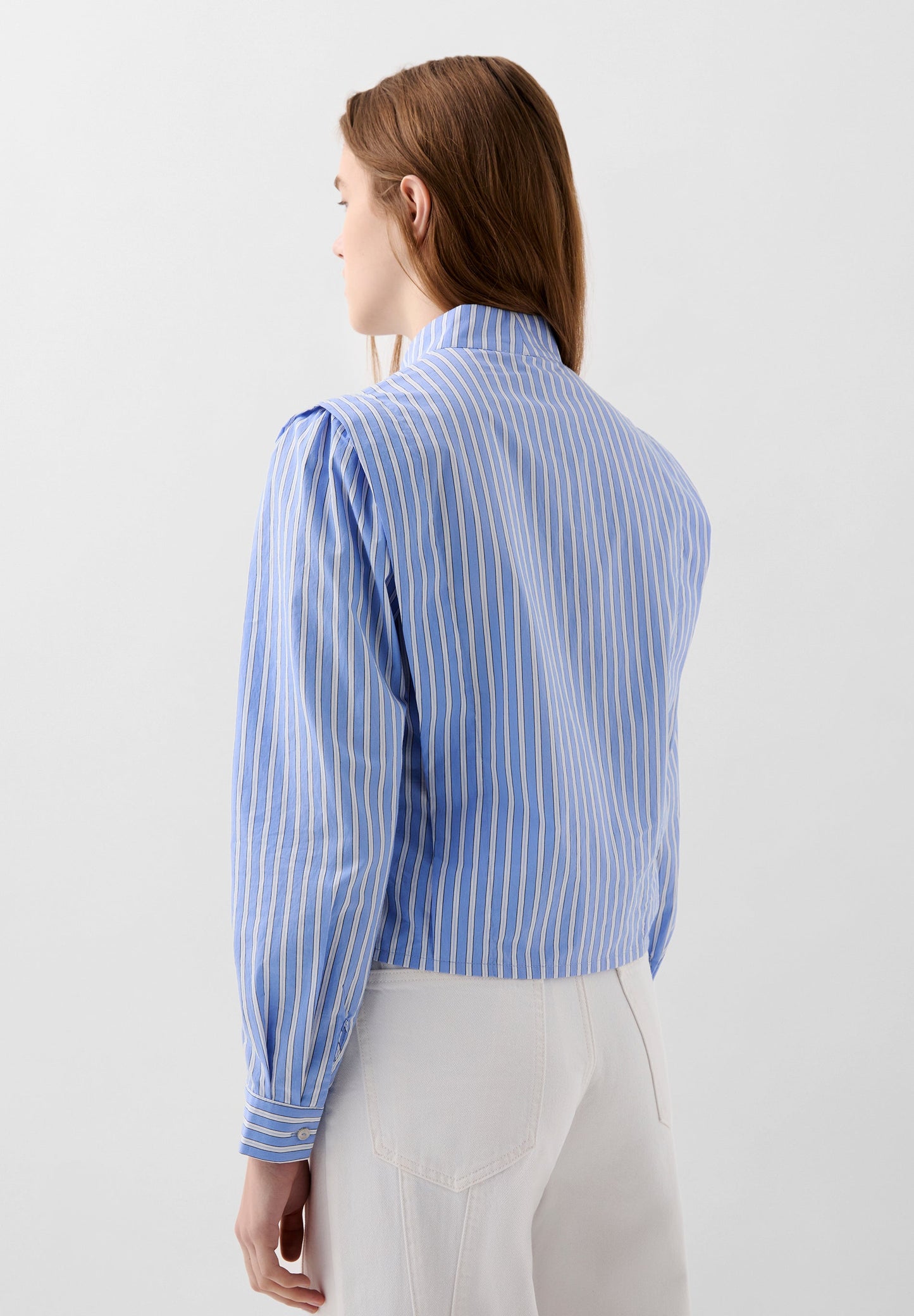 STRIPED SHIRT WITH RUCHED SHOULDER