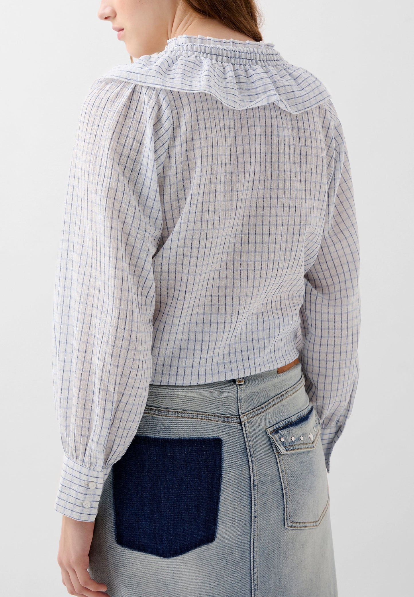 RUFFLED CHECK BLOUSE