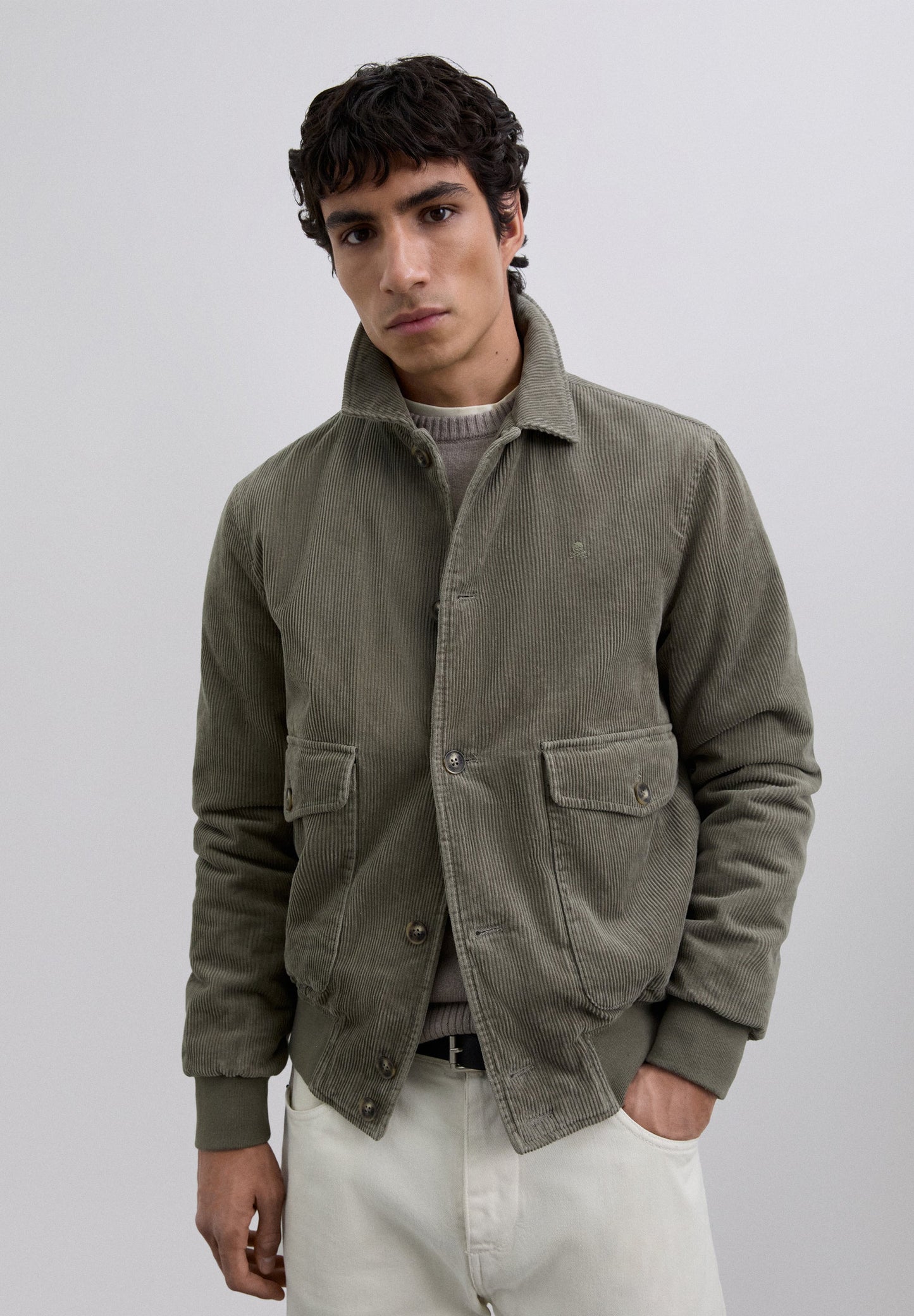 CORDUROY BOMBER JACKET WITH SKULL
