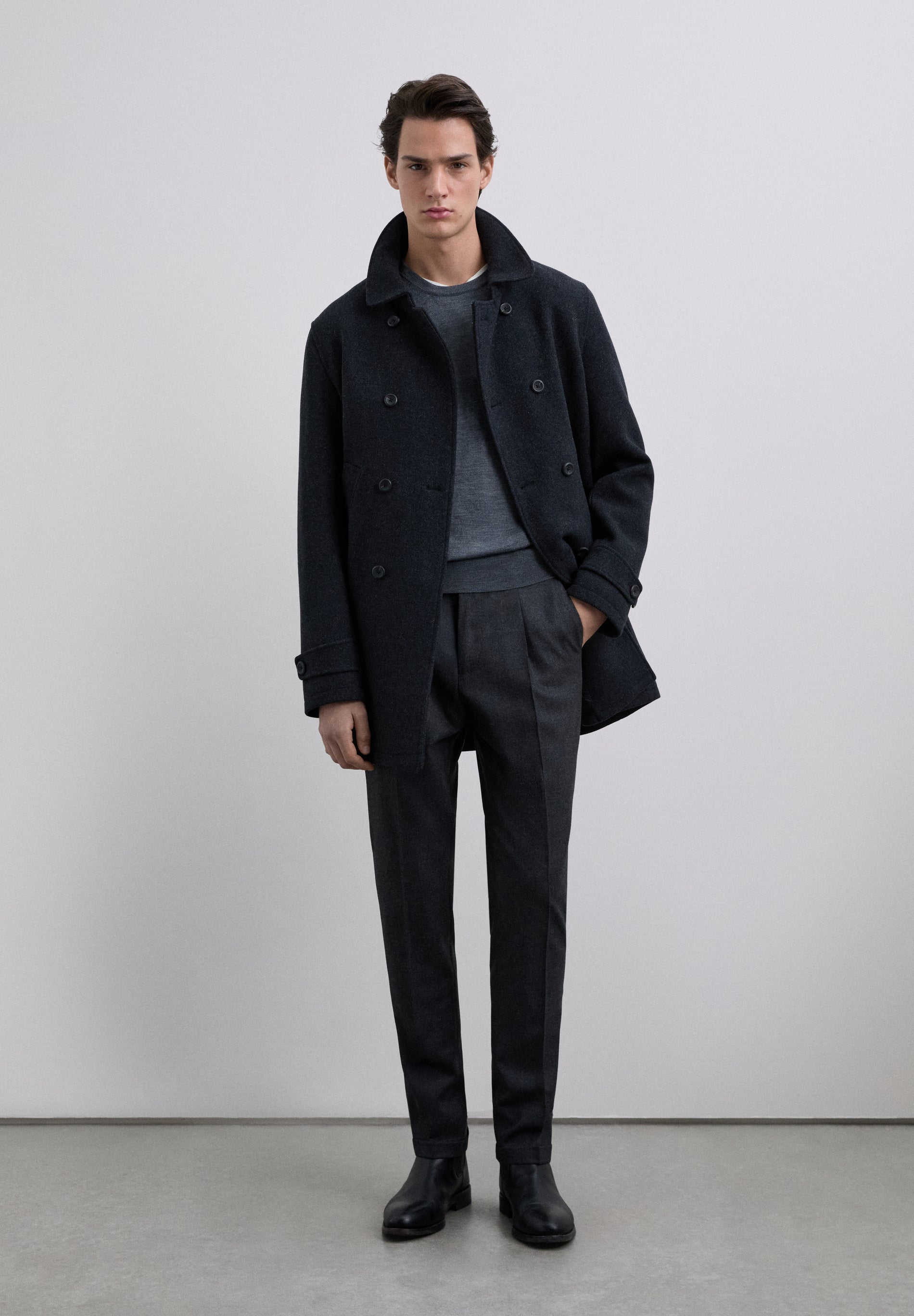 WOOL AND COTTON DARTED TROUSERS