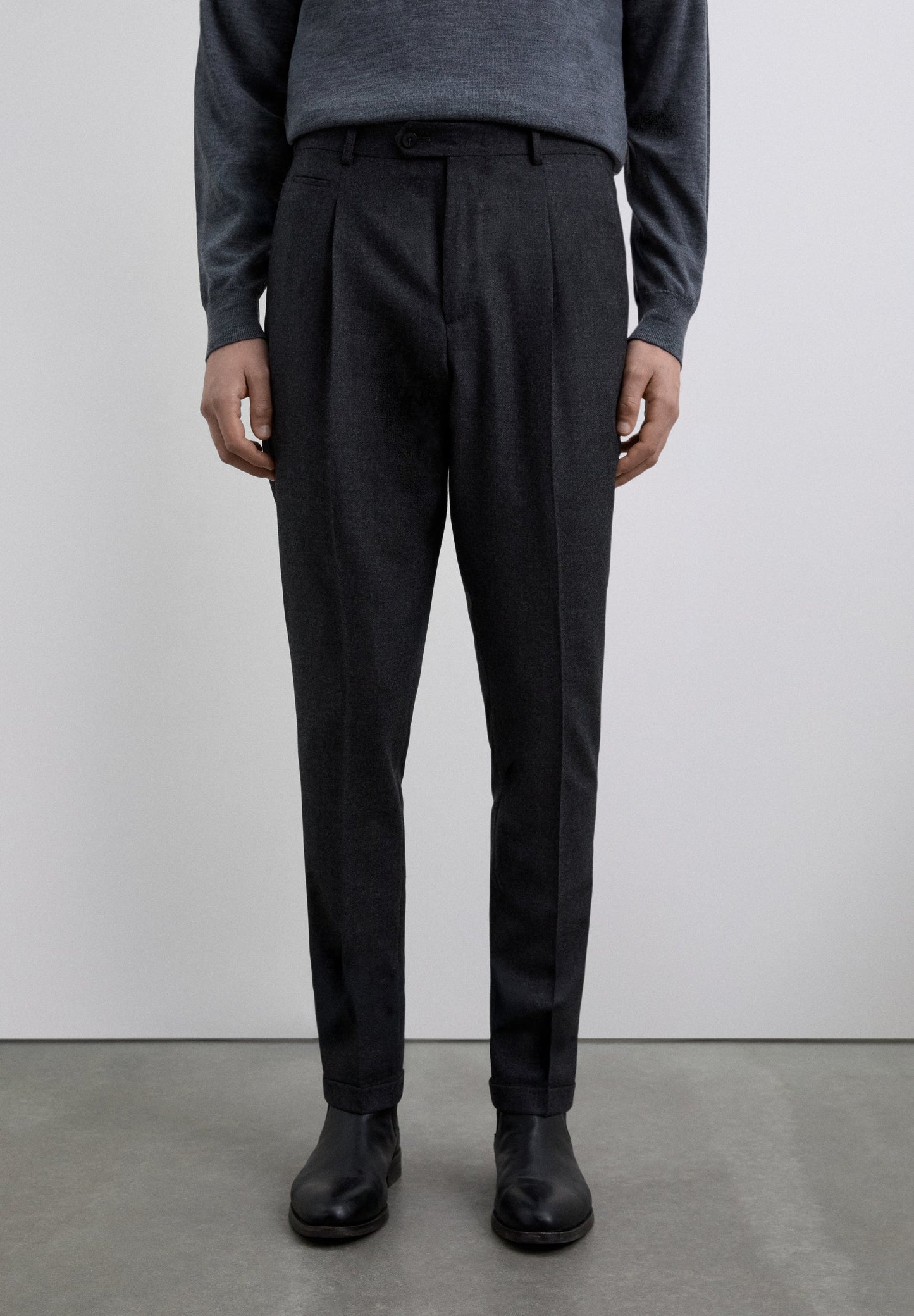 WOOL AND COTTON DARTED TROUSERS