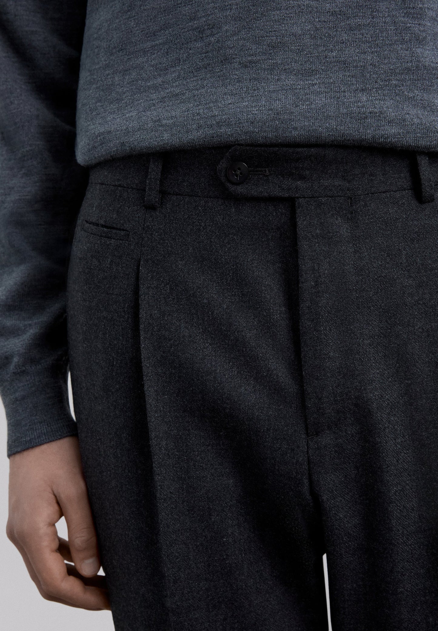 WOOL AND COTTON DARTED TROUSERS