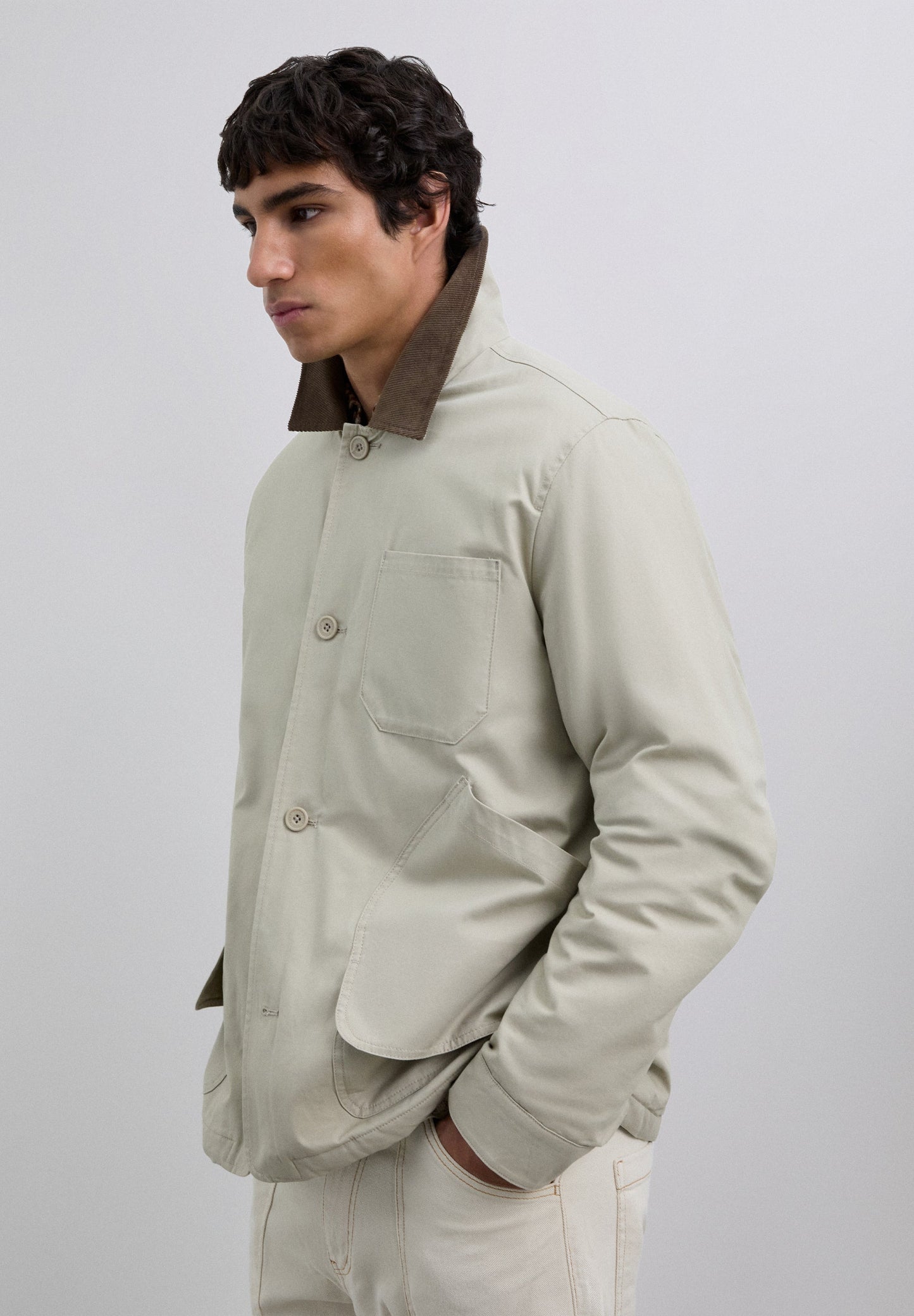 CONTRAST JACKET WITH CORDUROY COLLAR