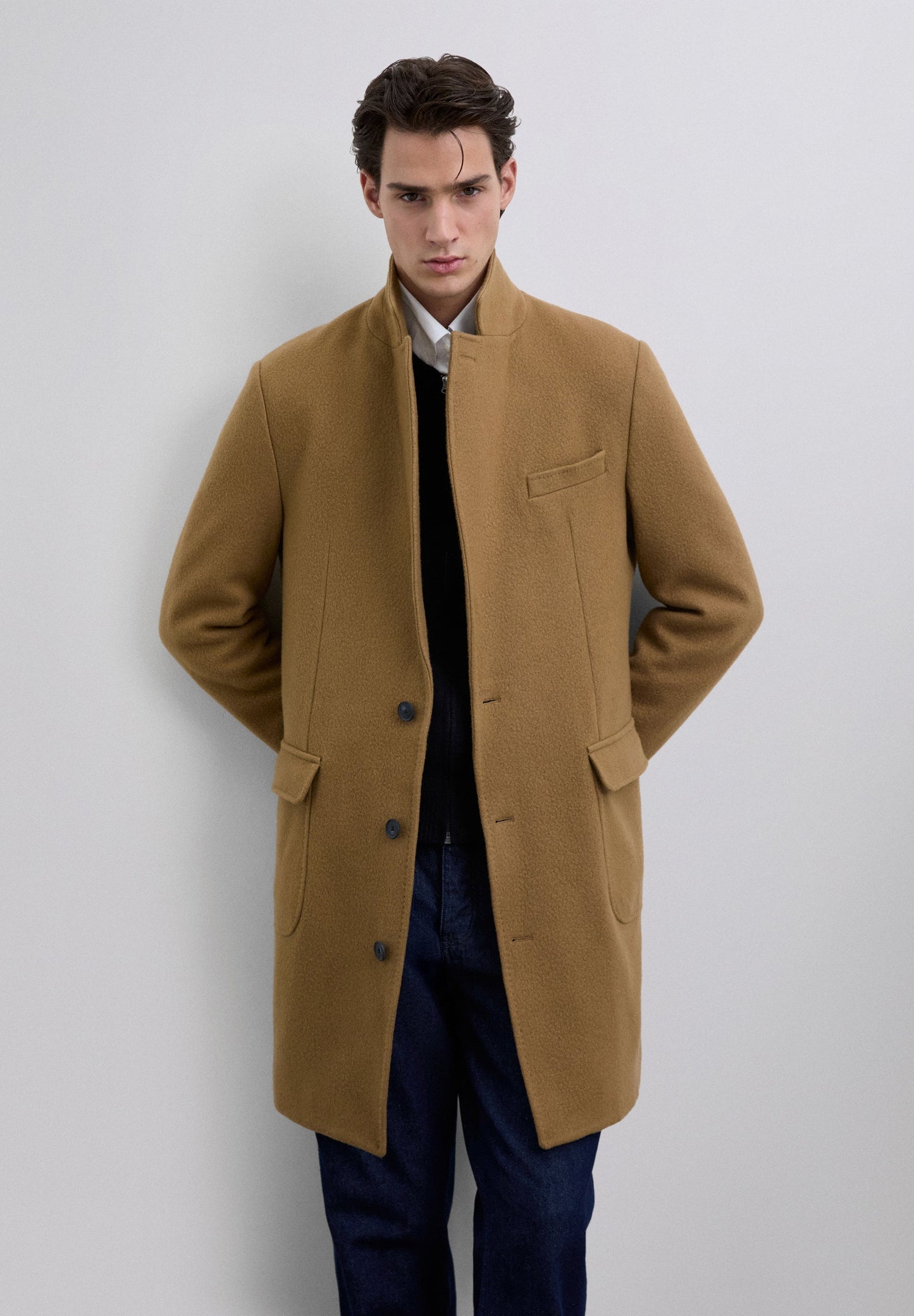 LONG WOOL LAPEL COLLAR COAT