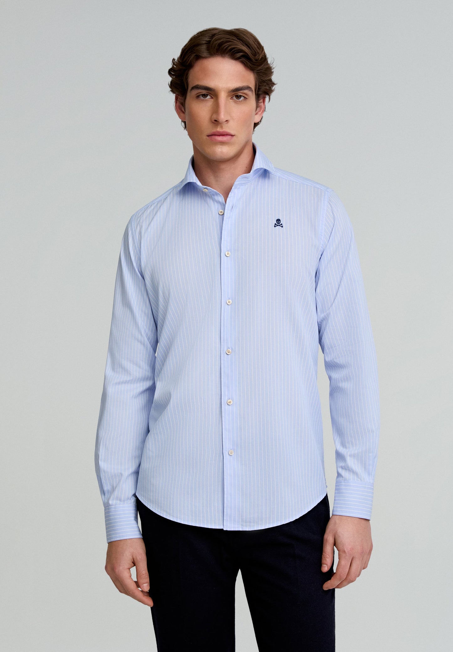 CONTRAST SKULL STRIPED FORMAL SHIRT