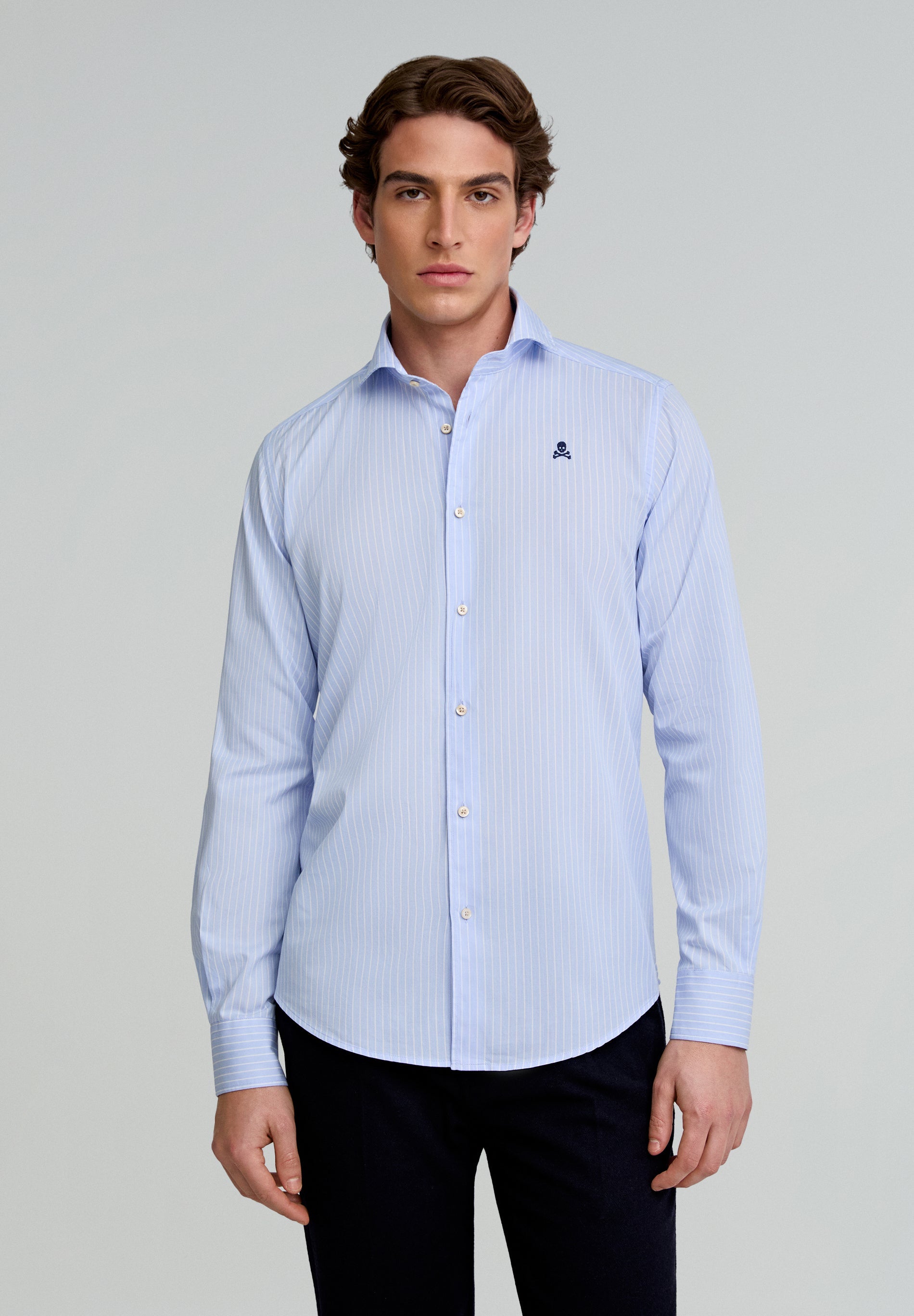 CONTRAST SKULL STRIPED FORMAL SHIRT