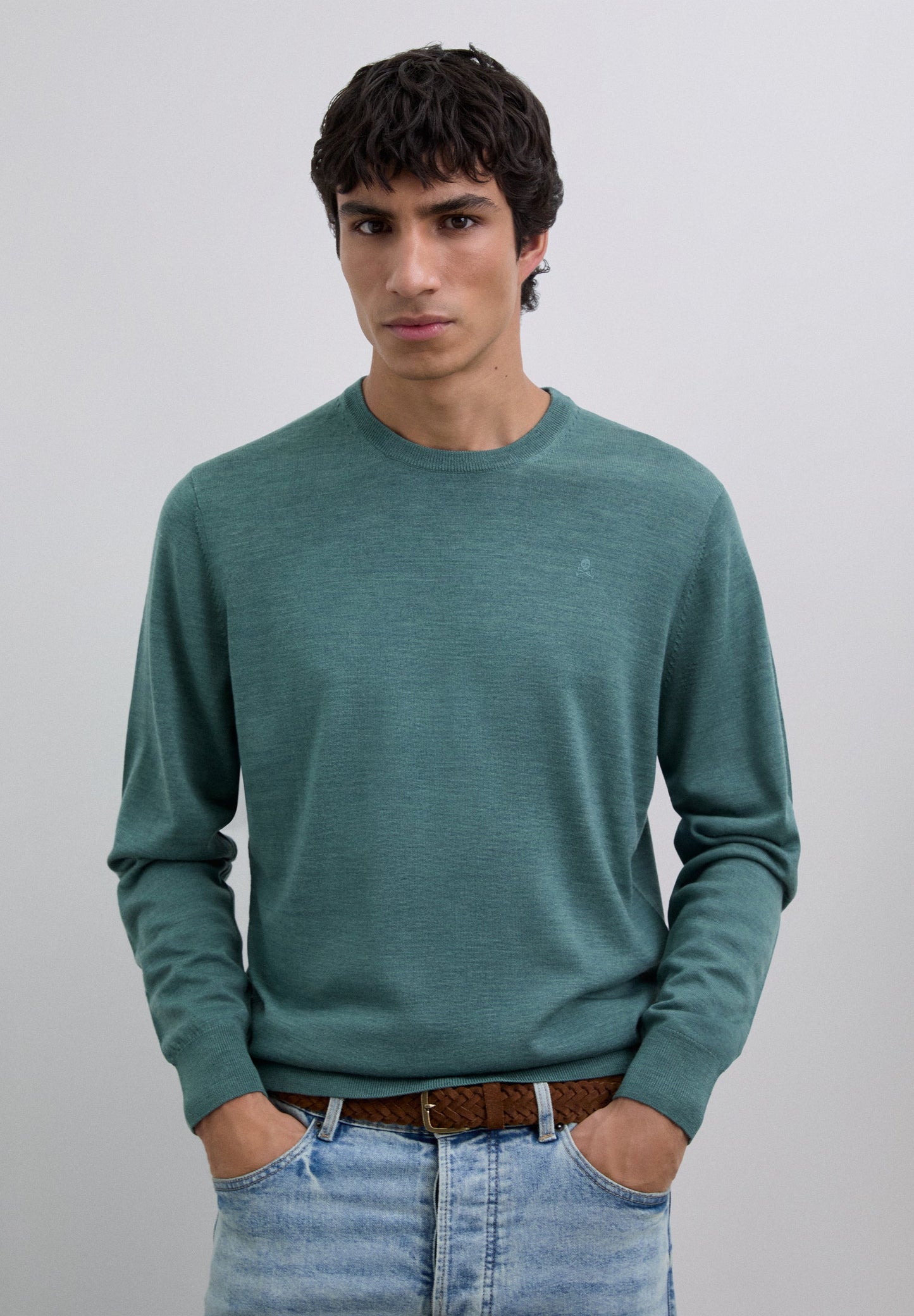 WOOL SWEATER WITH EMBROIDERED SKULL