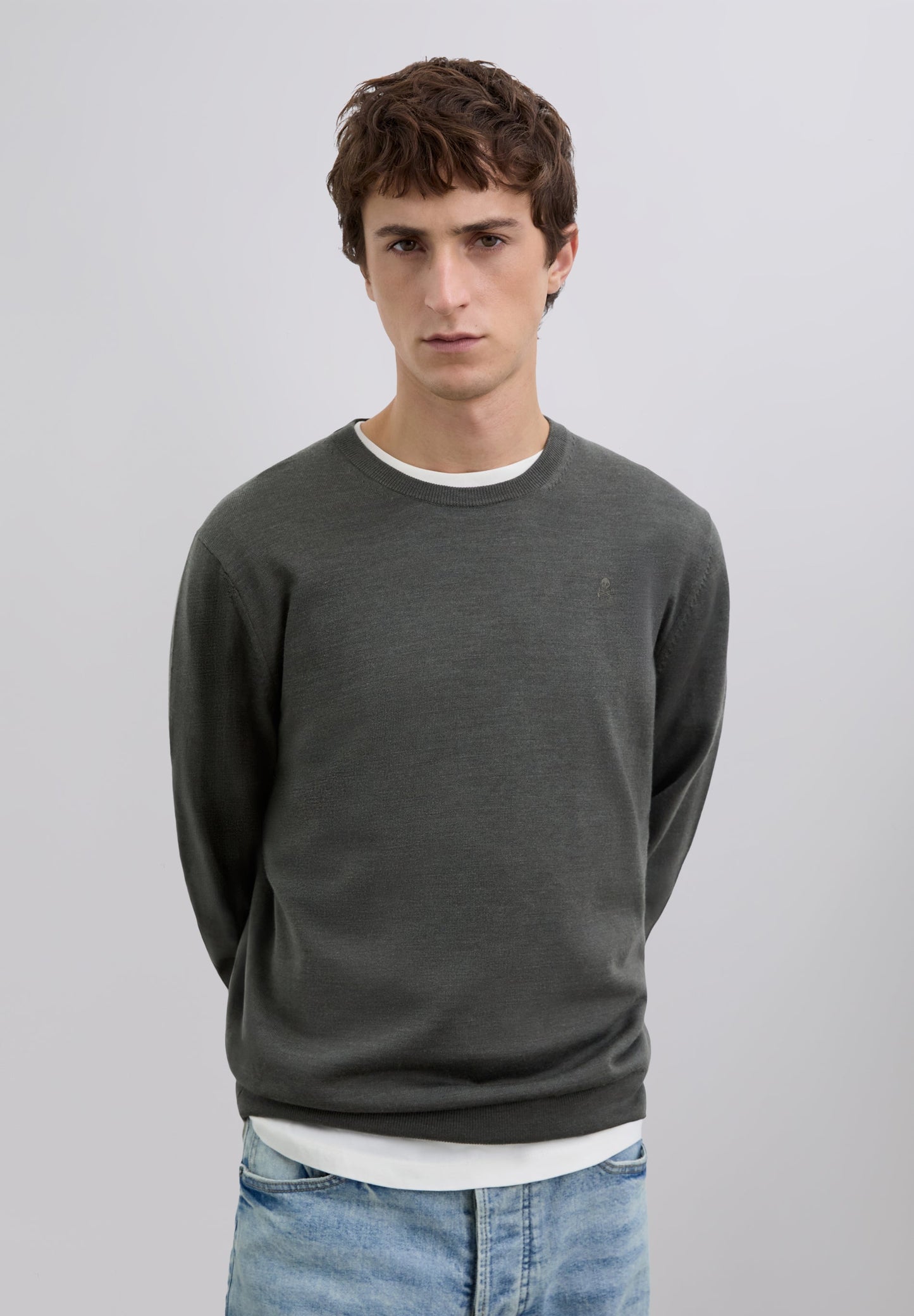 WOOL SWEATER WITH EMBROIDERED SKULL