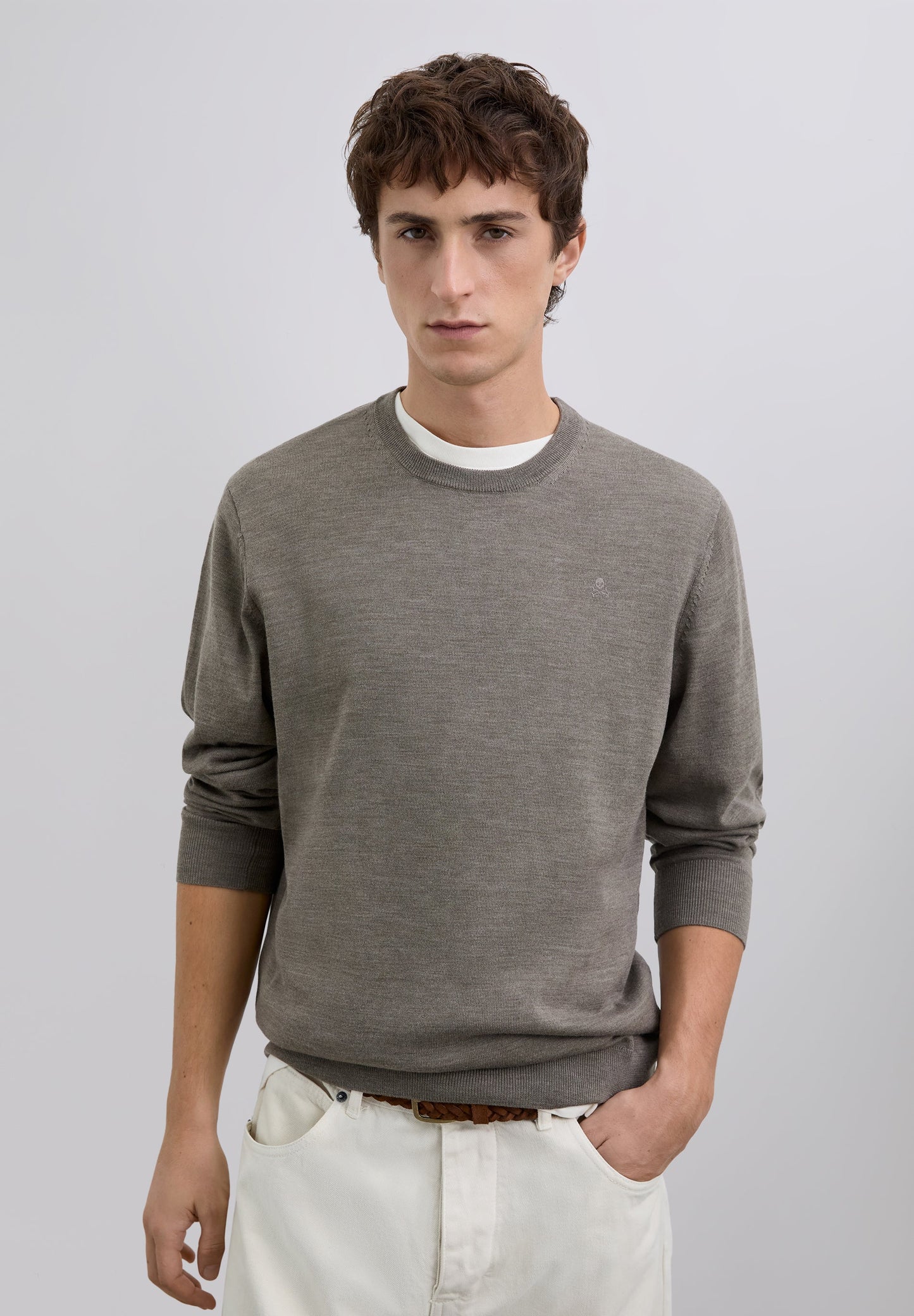 WOOL SWEATER WITH EMBROIDERED SKULL