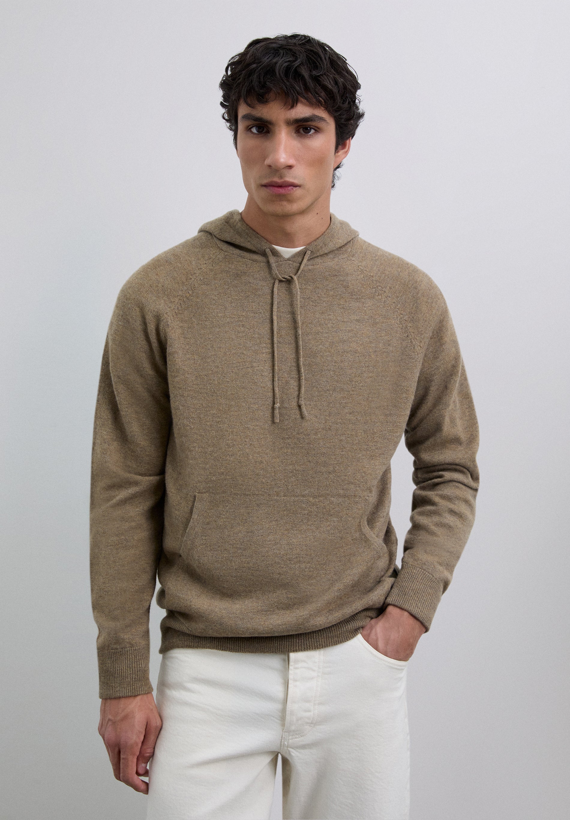 WOOL SWEATER WITH ADJUSTABLE HOOD