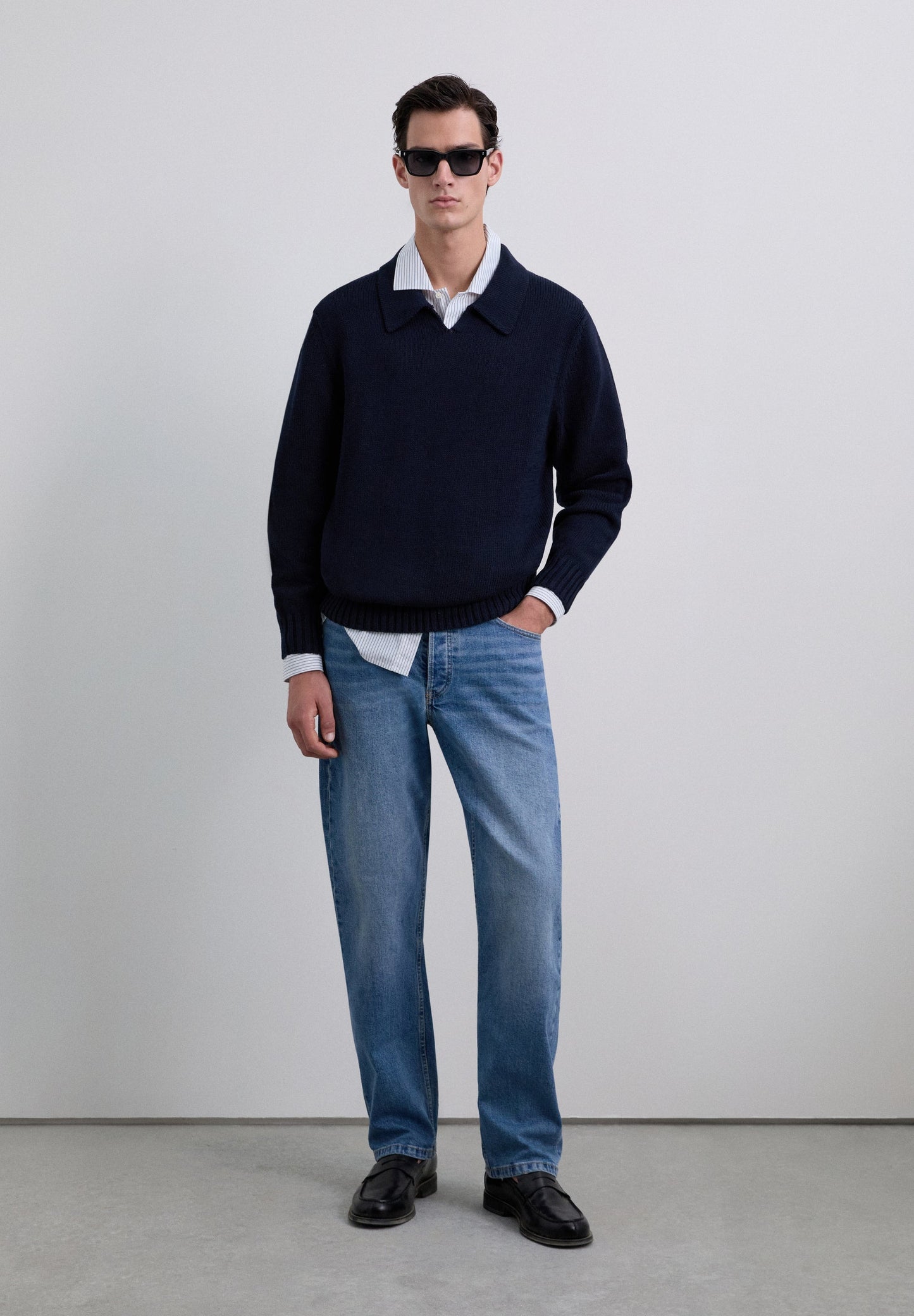 COTTON KNIT POLO SWEATER