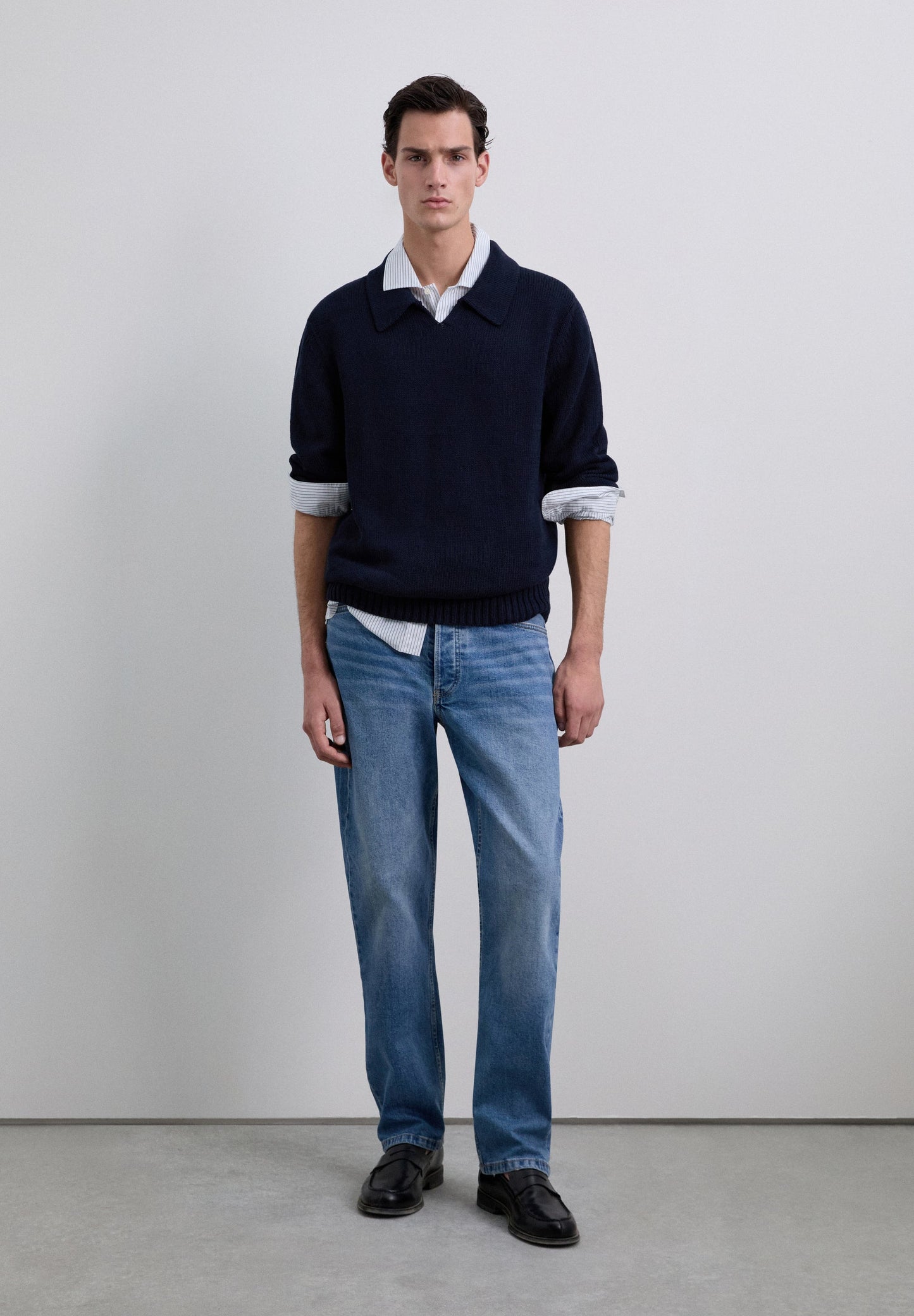 COTTON KNIT POLO SWEATER